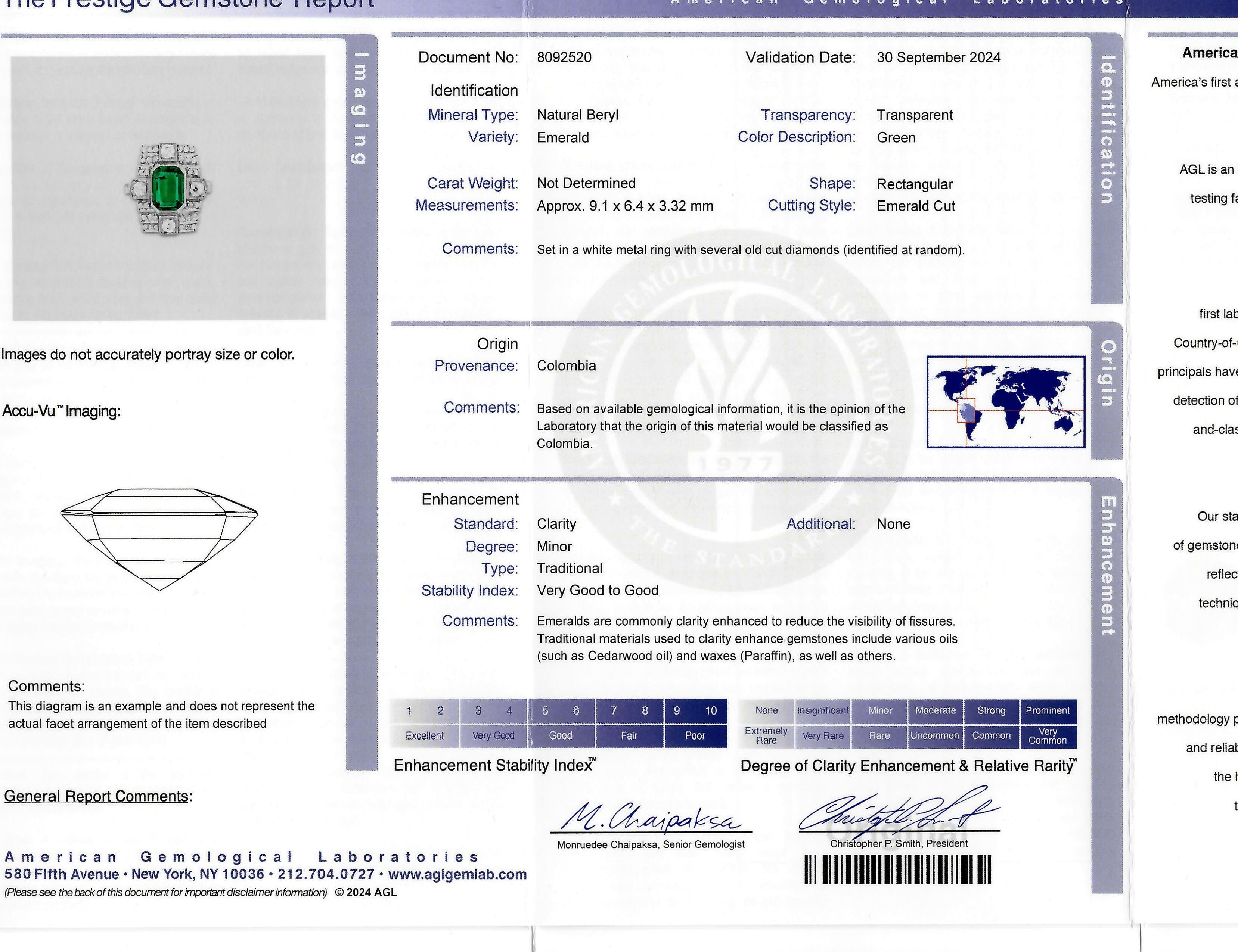 Art Deco 2.25 CTW Colombian Emerald Diamond Platinum Vintage Dinner Ring AGL