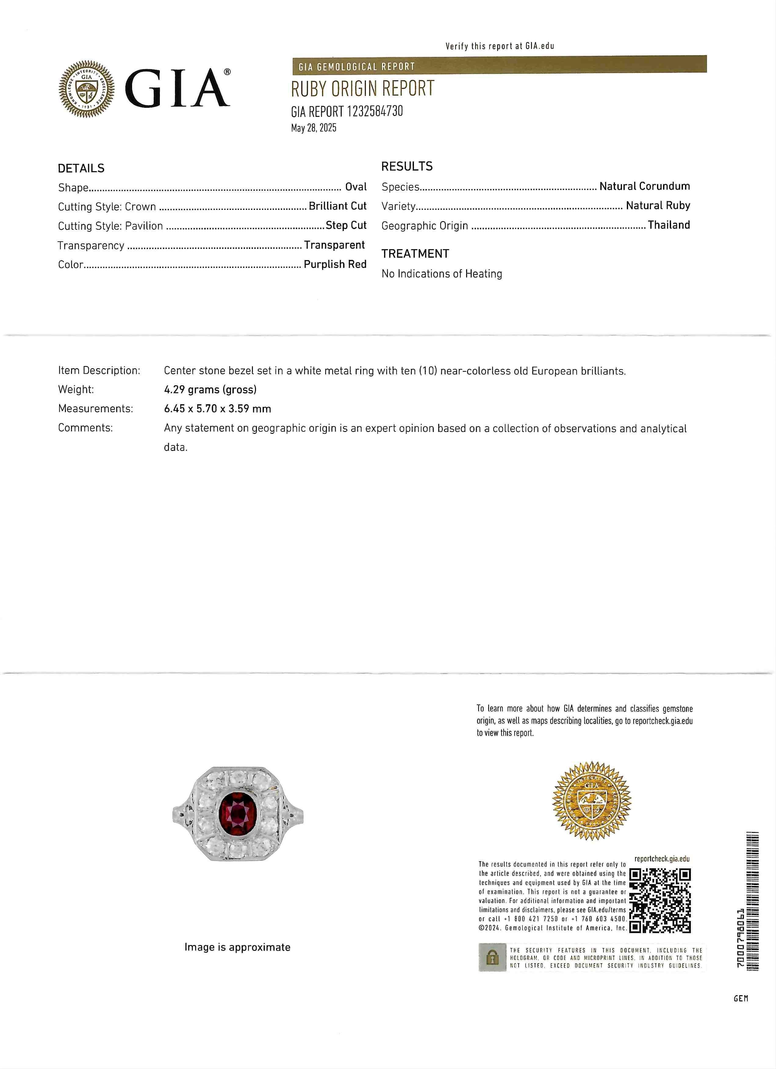 Art Deco 2.18 CTW No Heat Ruby Diamond Platinum Vintage Foliate Halo Ring GIA