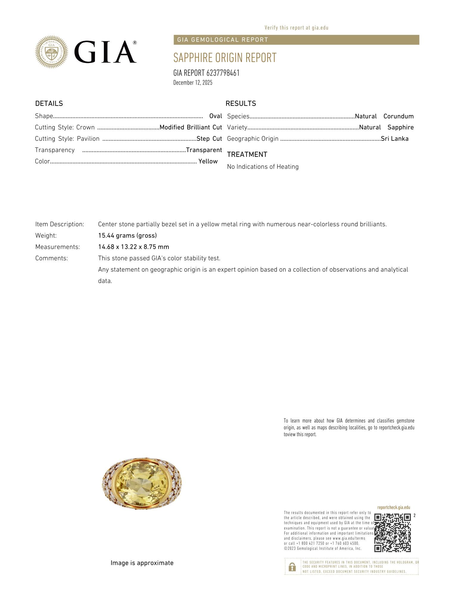 Van Cleef & Arpels 1980's 19.77 CTW Ceylon Yellow Sapphire Diamond Pavé Ring GIA