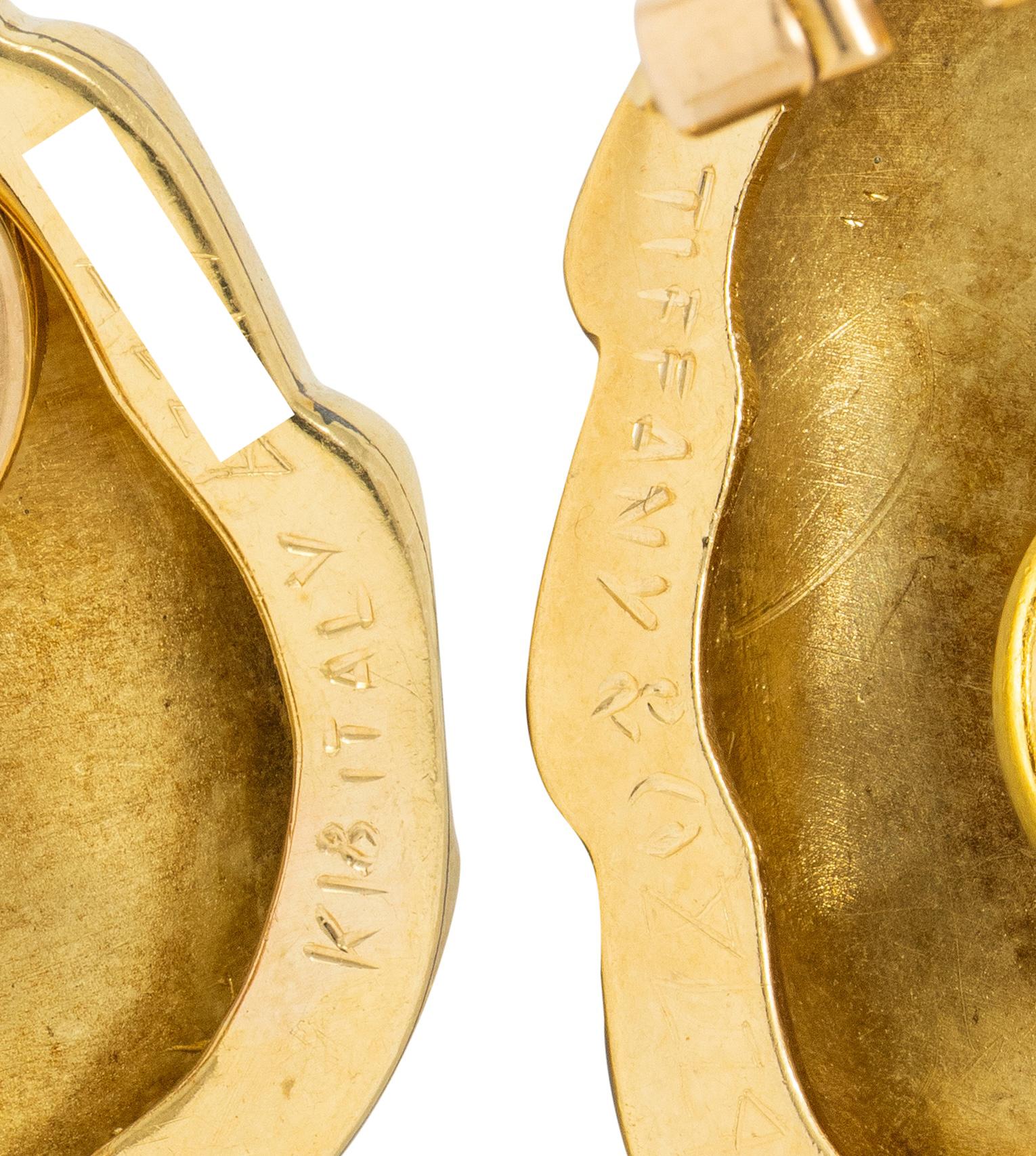 Tiffany & Co. 1960's Basse-Taile Enamel 18K Gold Vintage Egg Ear-Clip Earrings