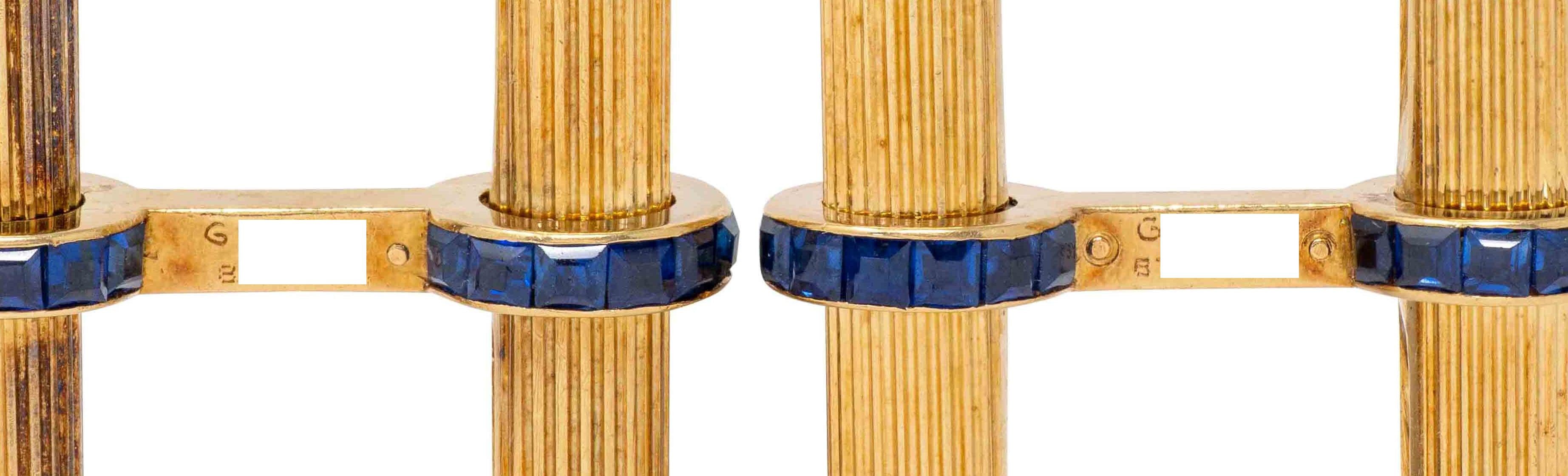 Van Cleef & Arpels French 1960's Sapphire 18K Gold Vintage Barrel Cufflinks