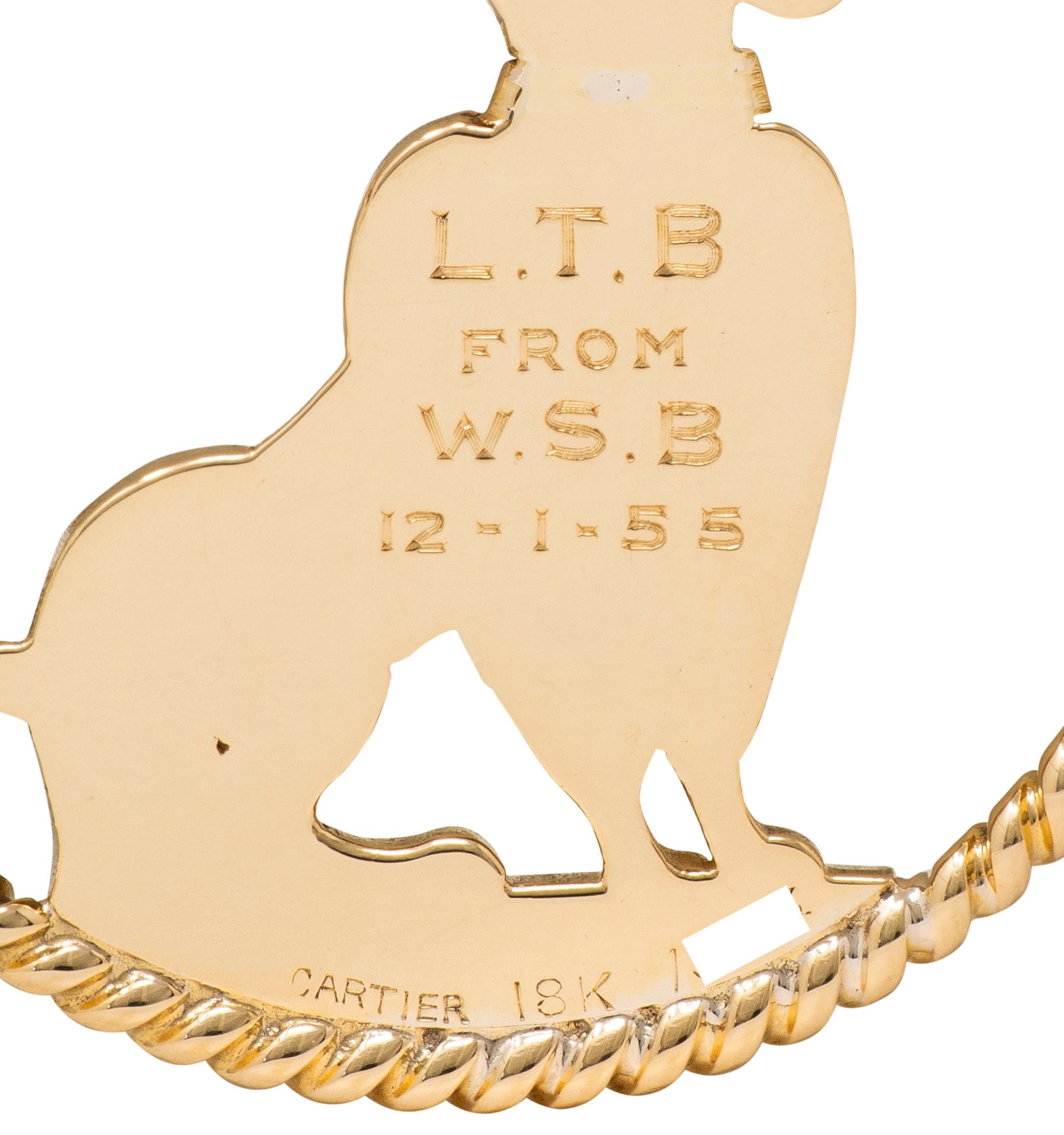 Cartier 1950's Emerald Ruby 18 Karat Yellow Gold Vintage Poodle Dog Pendant
