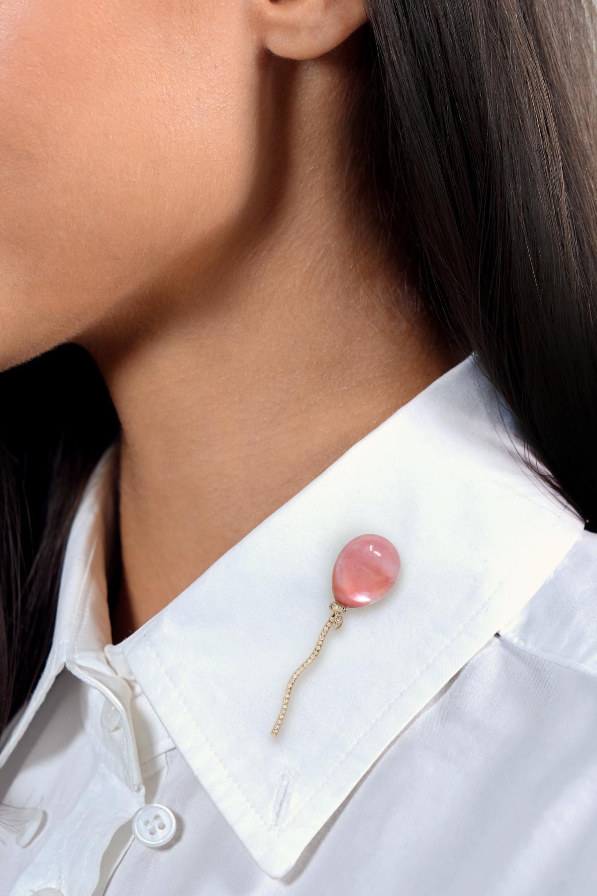 Vhenier Diamond Rock Crystal Quartz Coral 18K Gold Palloncino Balloon Brooch