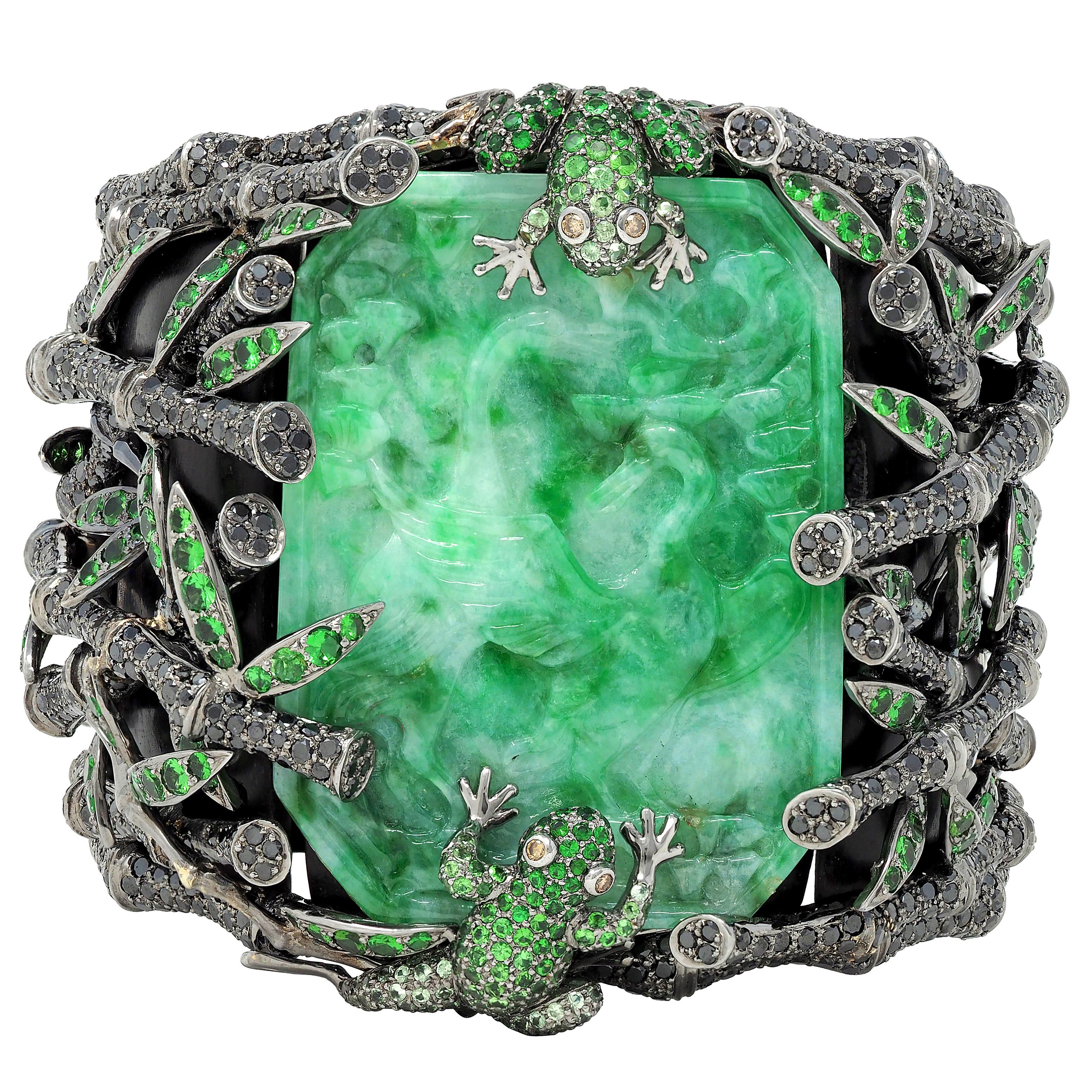 Wendy Yue 2013 Jade Garnet Diamond 18K Gold Forbidden Forest Frog Cuff Bracelet