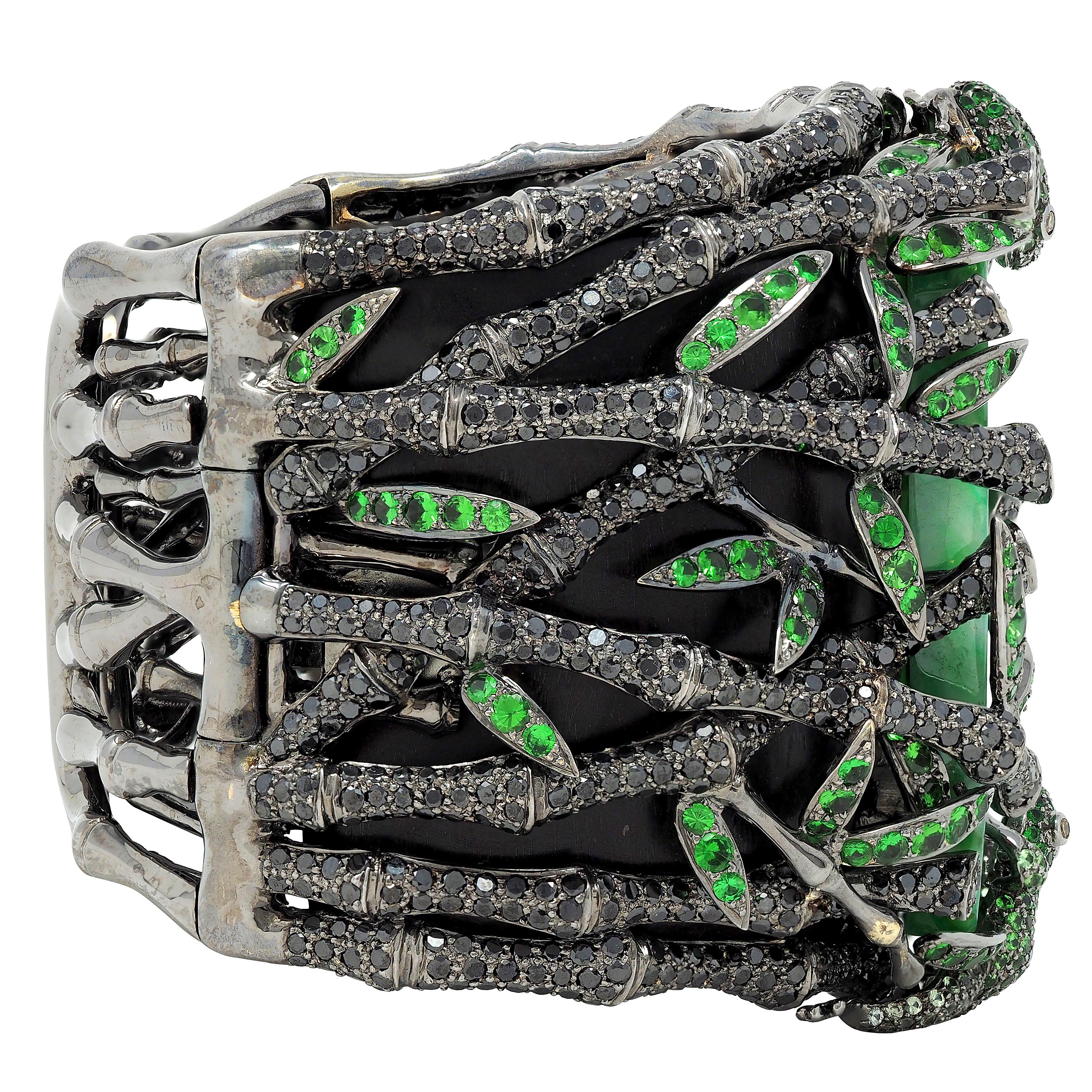 Wendy Yue 2013 Jade Garnet Diamond 18K Gold Forbidden Forest Frog Cuff Bracelet