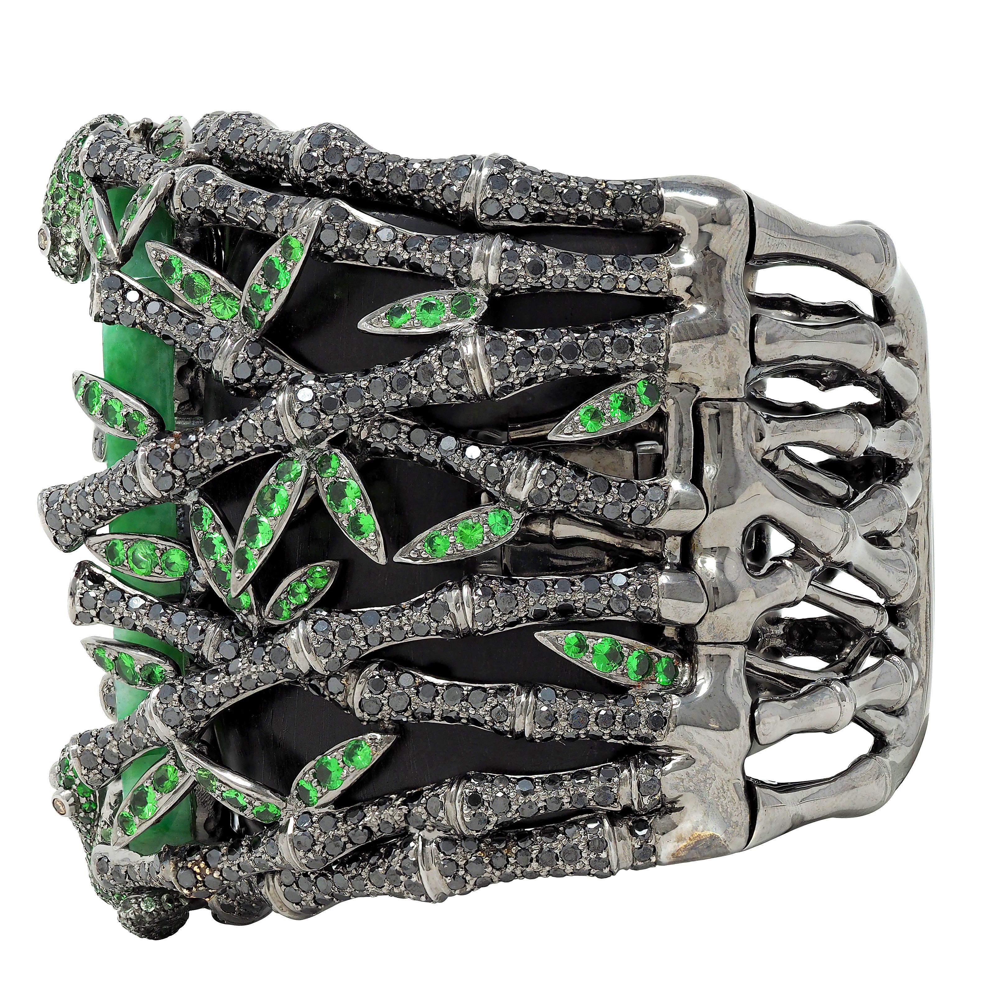 Wendy Yue 2013 Jade Garnet Diamond 18K Gold Forbidden Forest Frog Cuff Bracelet