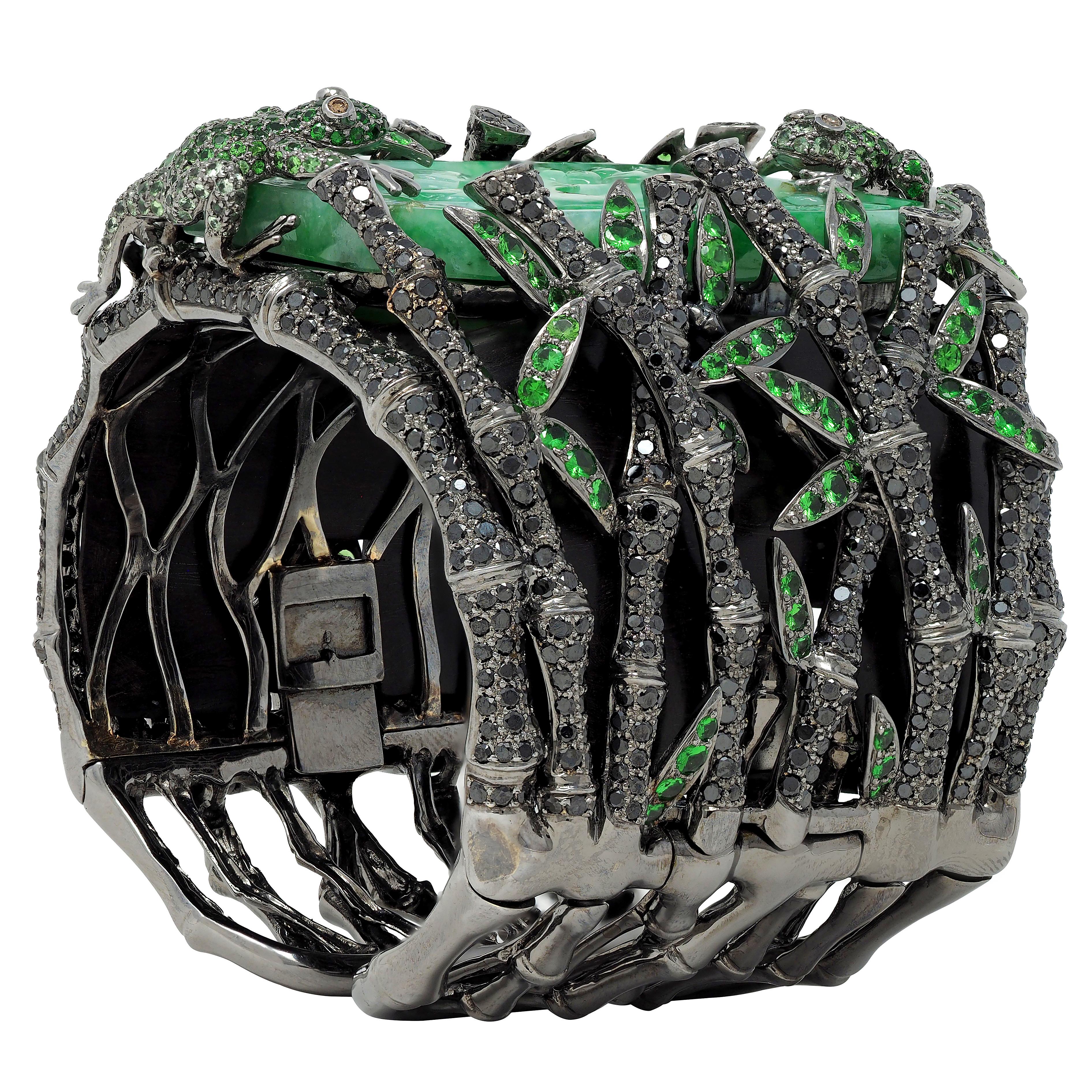Wendy Yue 2013 Jade Garnet Diamond 18K Gold Forbidden Forest Frog Cuff Bracelet