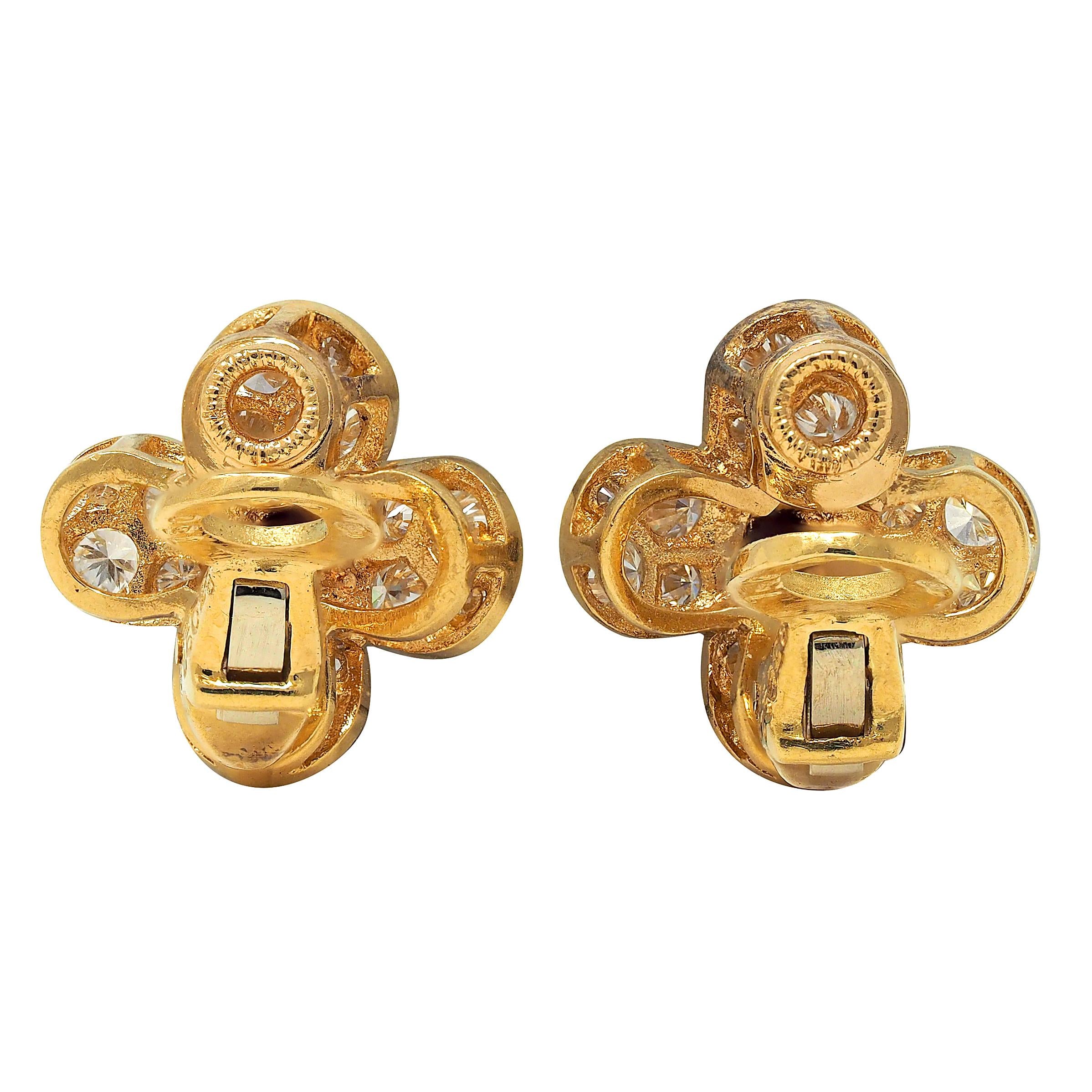 Van Cleef & Arpels French Ruby Diamond 18K Gold Alhambra Ear-Clip Earrings