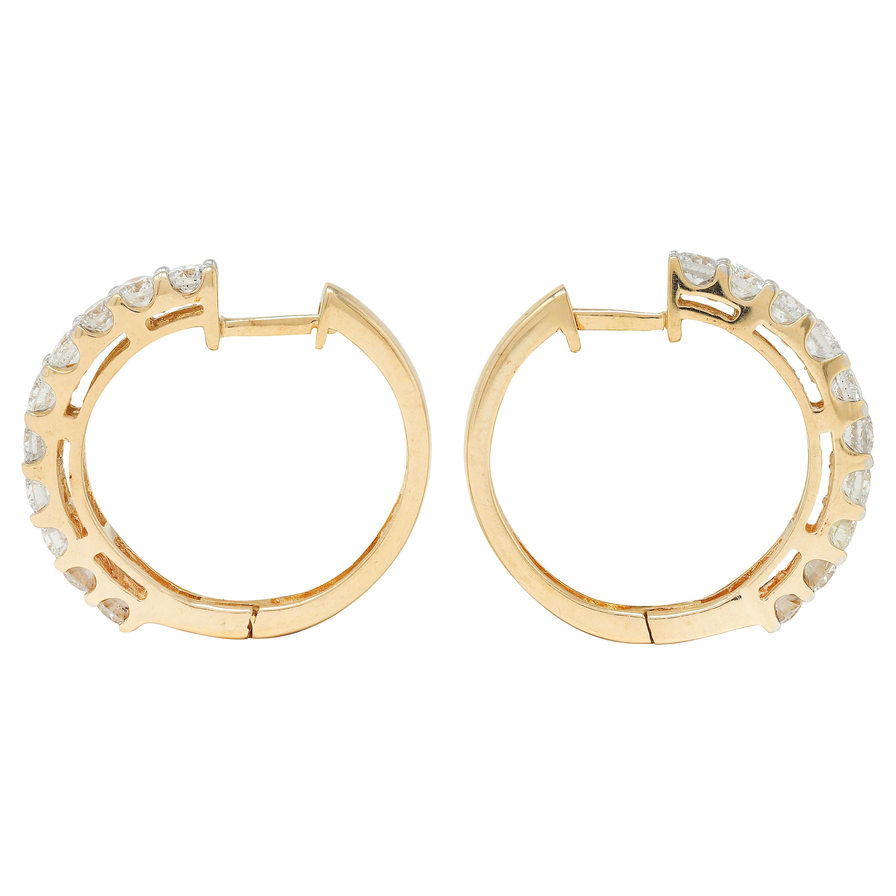 Contemporary 2.00 CTW Diamond 14 Karat Yellow Gold Hoop Earrings