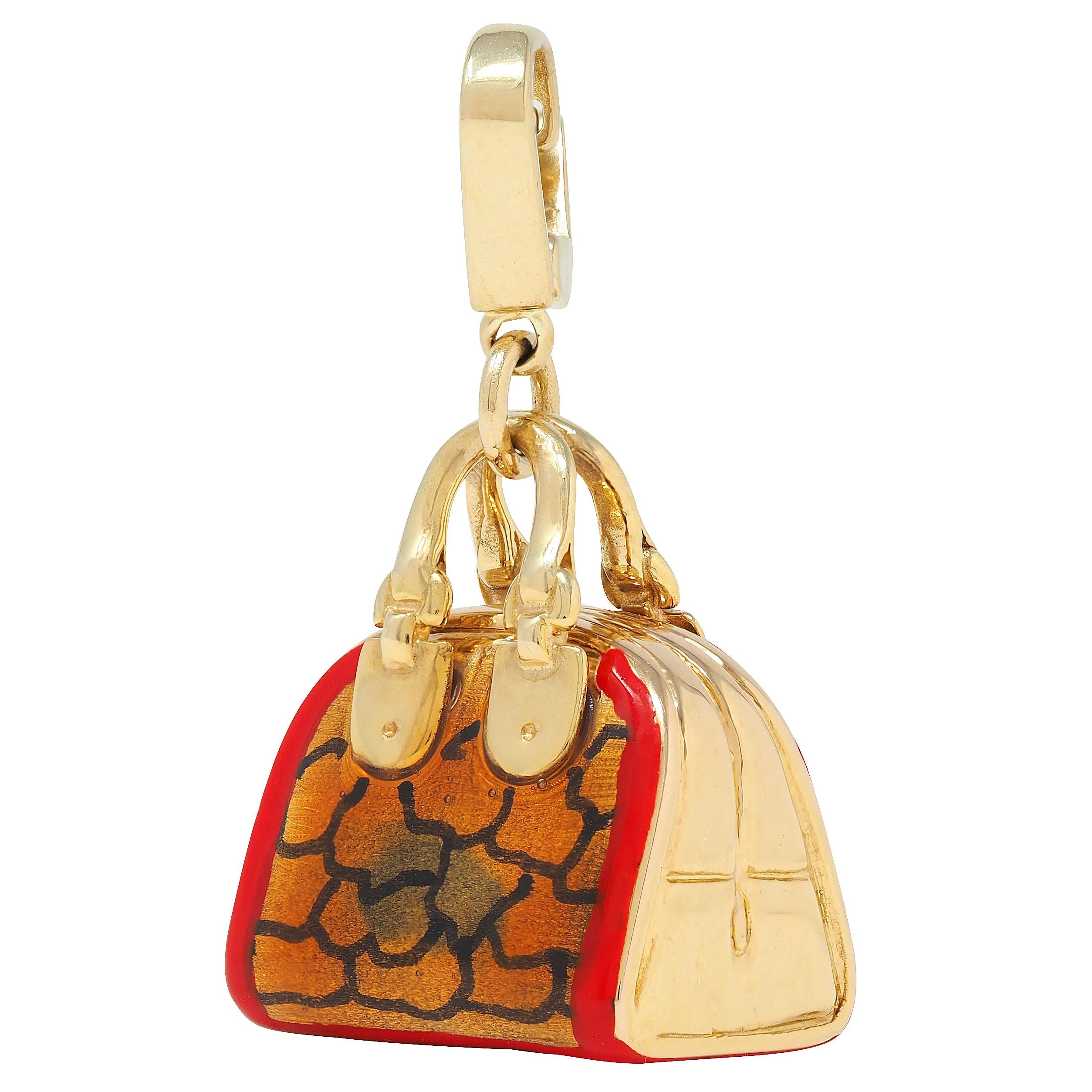 Milor 1990's Enamel 14 Karat Yellow Gold Handbag Vintage Pendant Charm
