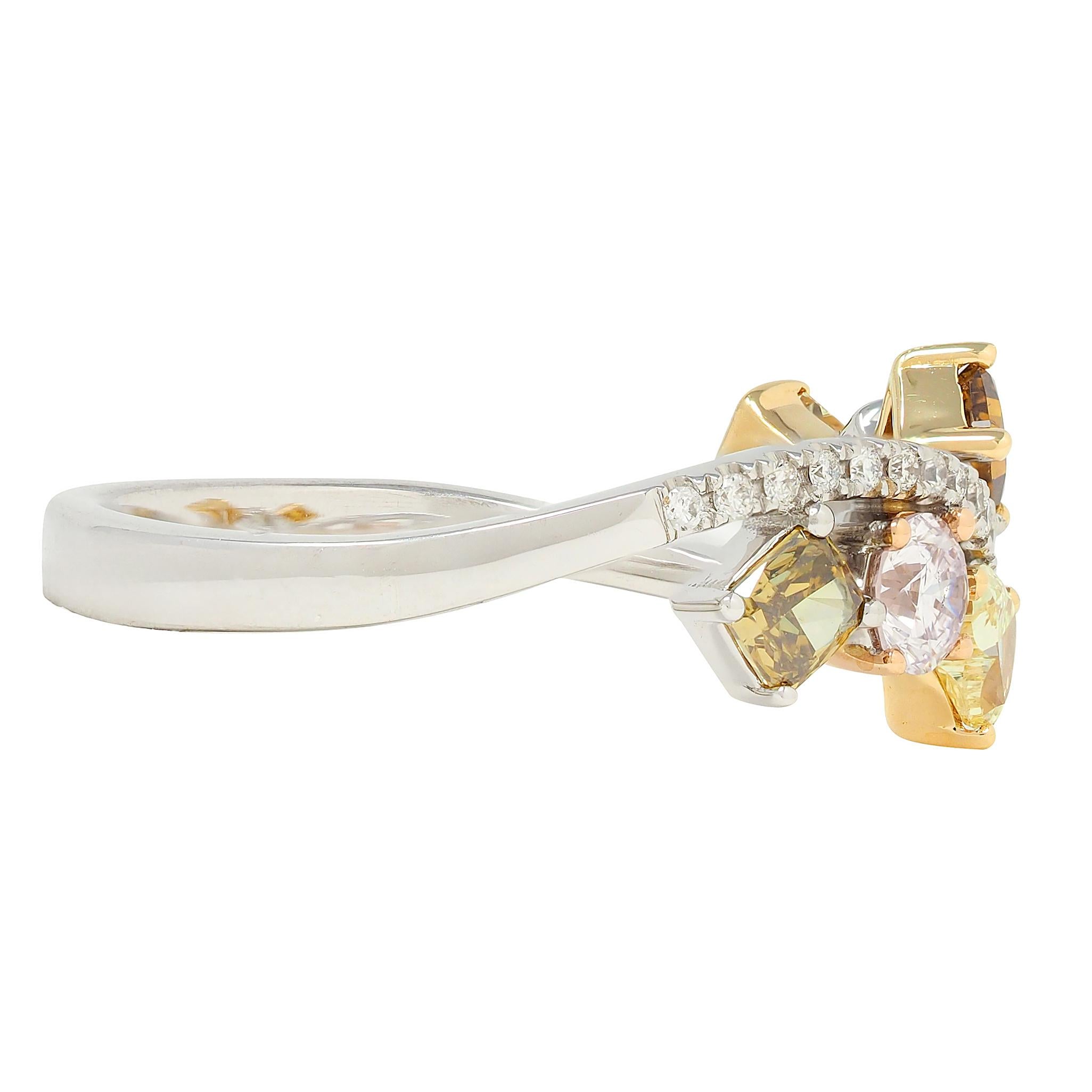 Modani Contemporary Fancy Diamond 18 Karat Two-Tone Gold Band Ring