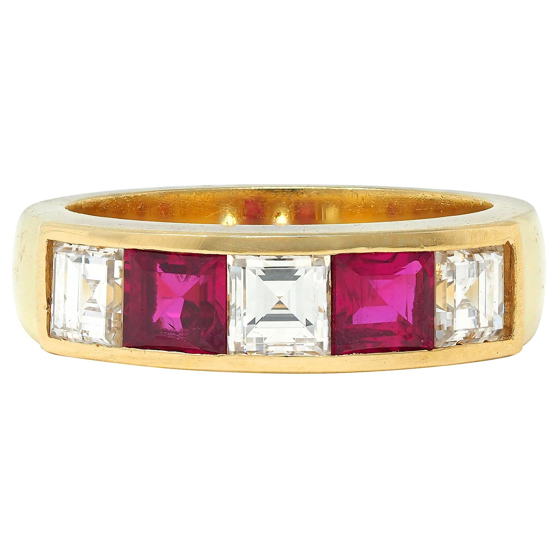 1980's 1.80 CTW Diamond Ruby 18 Karat Yellow Gold Vintage Channel Band Ring