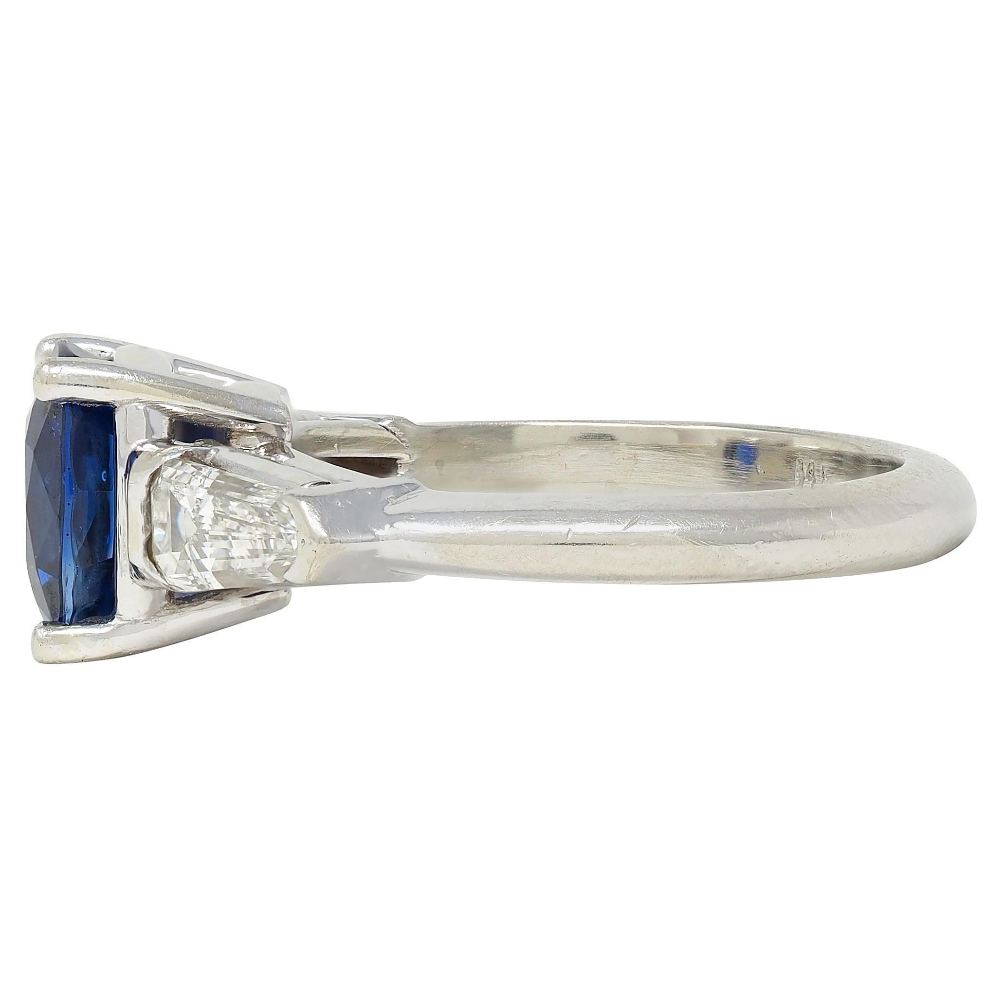 1980's 2.36 CTW Ceylon Sapphire Diamond 14K Gold Vintage Three Stone Ring GIA