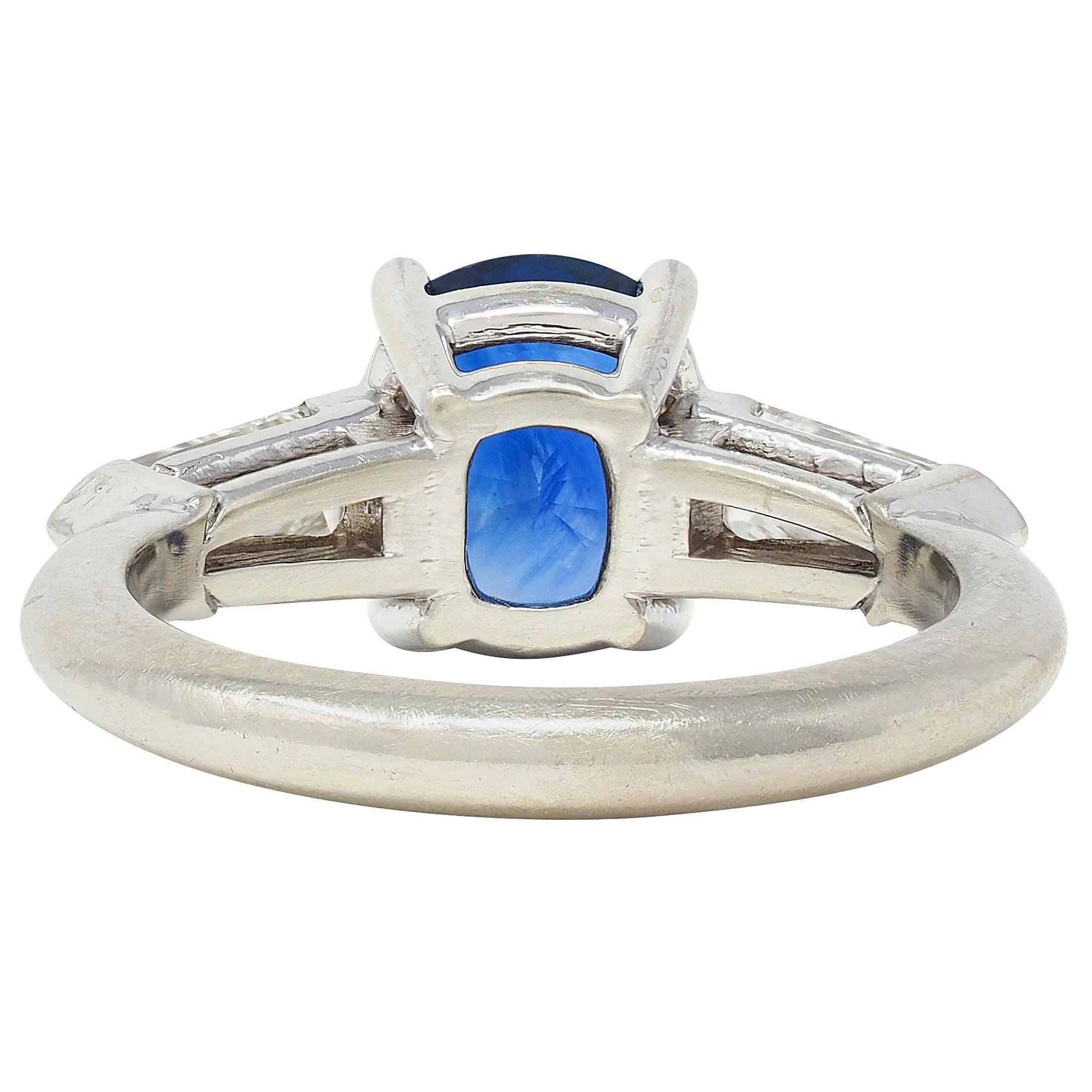 1980's 2.36 CTW Ceylon Sapphire Diamond 14K Gold Vintage Three Stone Ring GIA