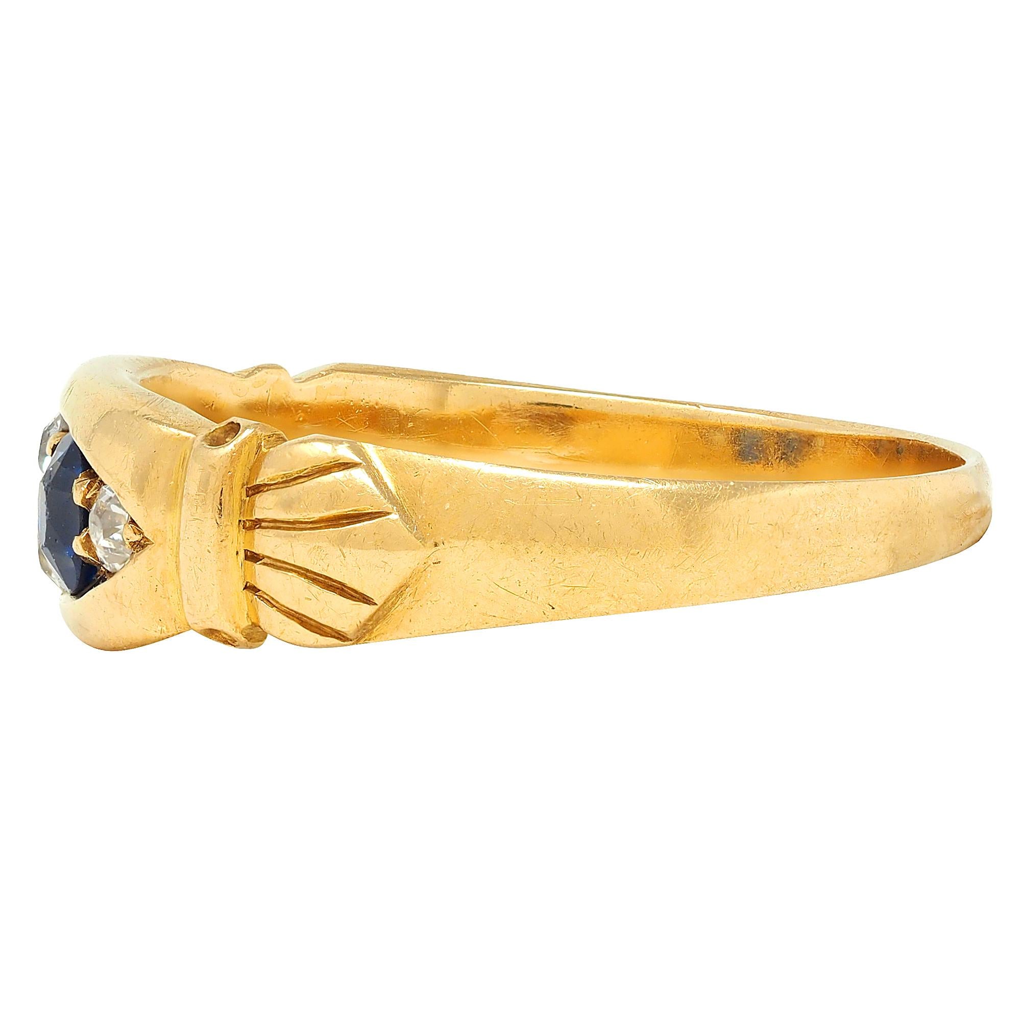 Early Art Deco 1919 Sapphire Diamond 18 Karat Yellow Gold Antique Marquise Ring