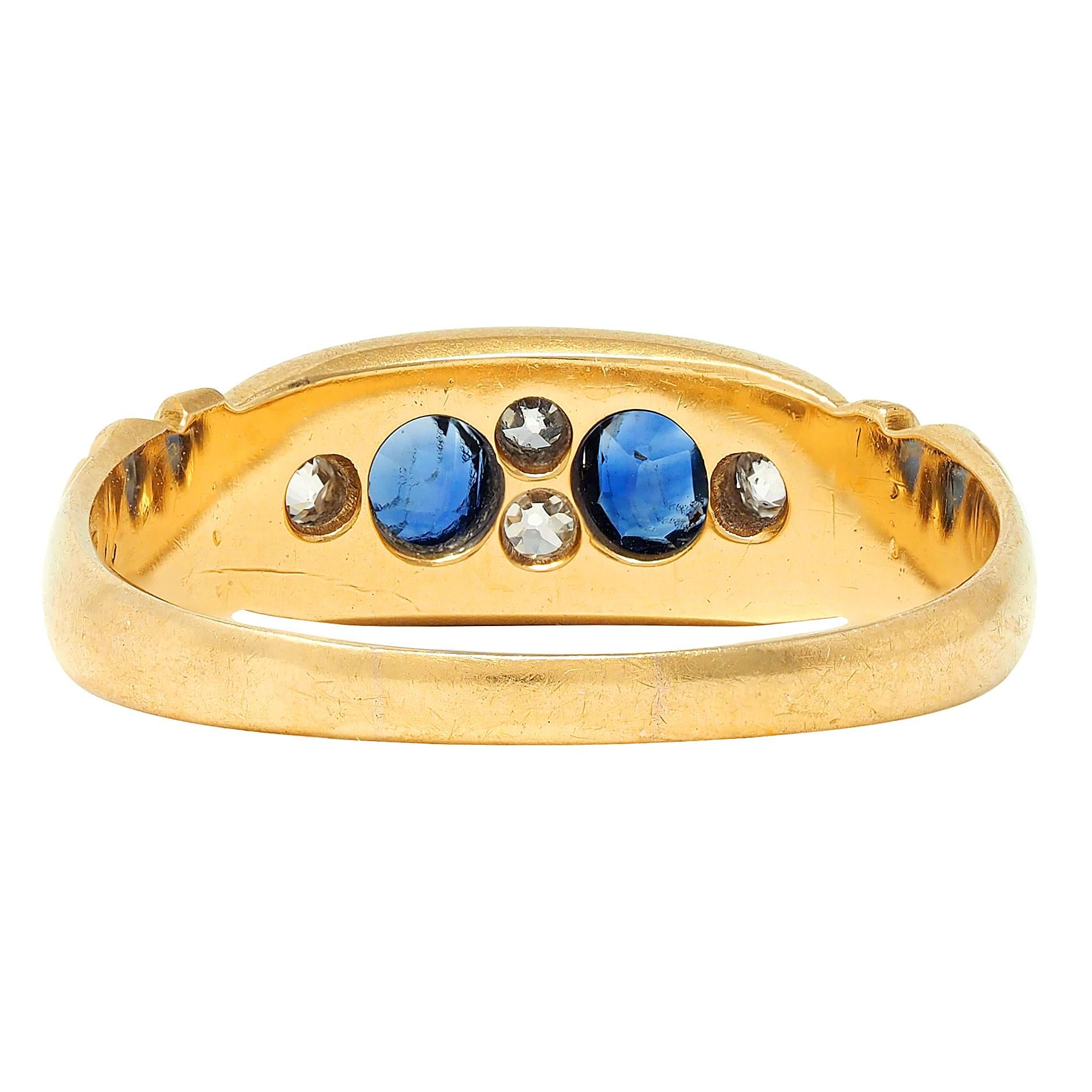 Early Art Deco 1919 Sapphire Diamond 18 Karat Yellow Gold Antique Marquise Ring