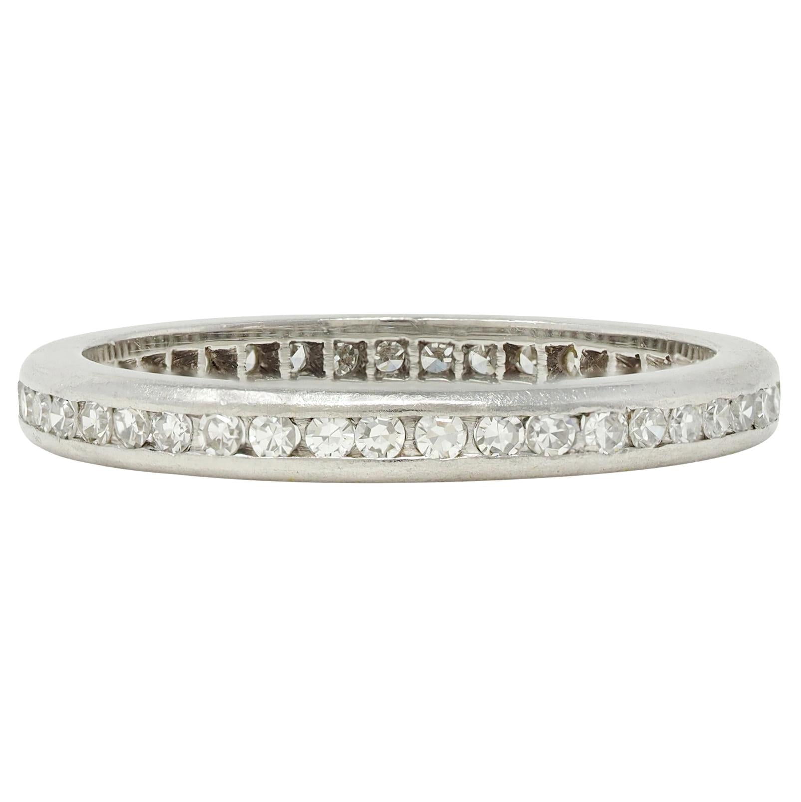 J.E. Caldwell Art Deco Diamond Platinum Vintage Eternity Wedding Band Ring