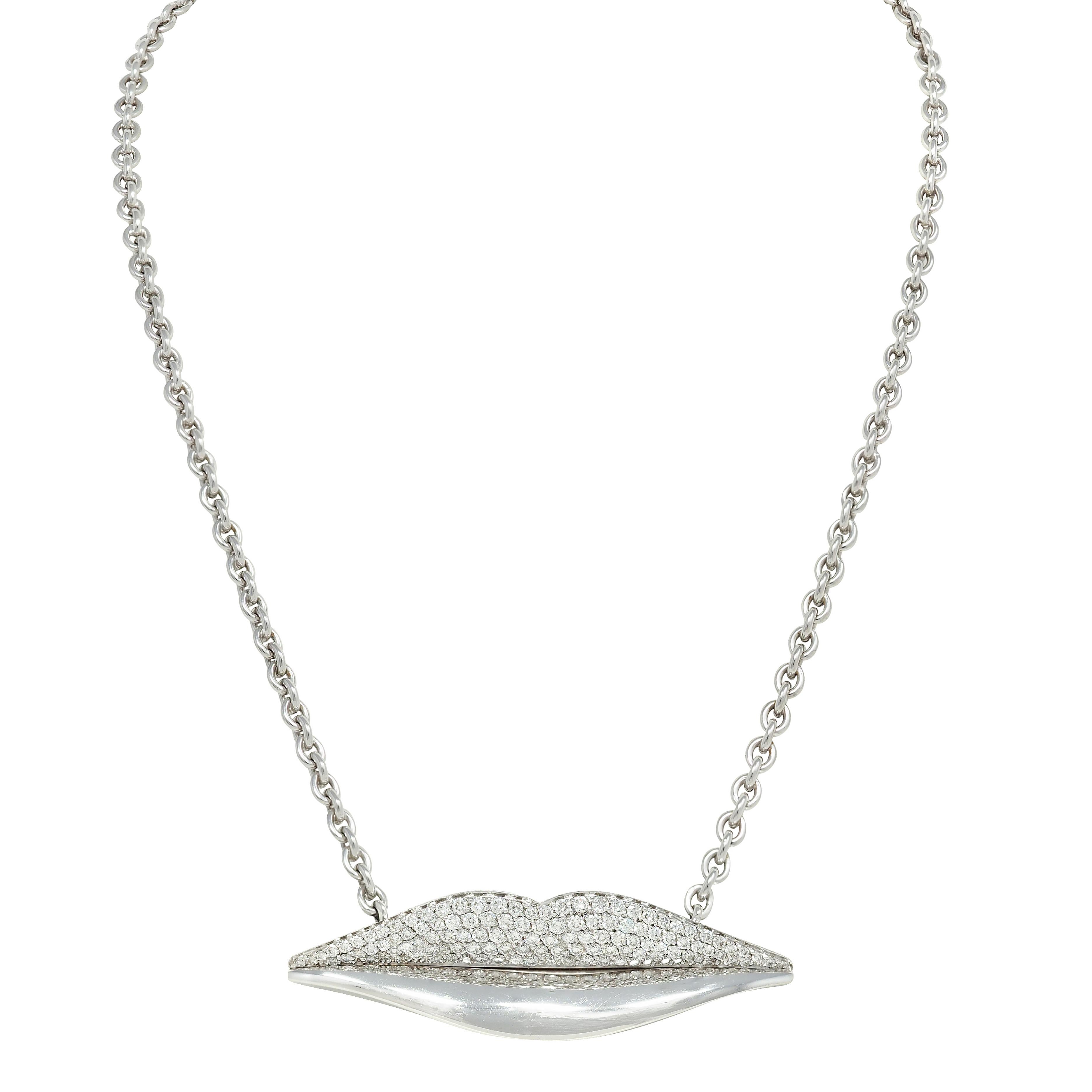 Bulgari Enigma 2000's 2.50 CTW Diamond 18K Gold Lips Station Chain Necklace