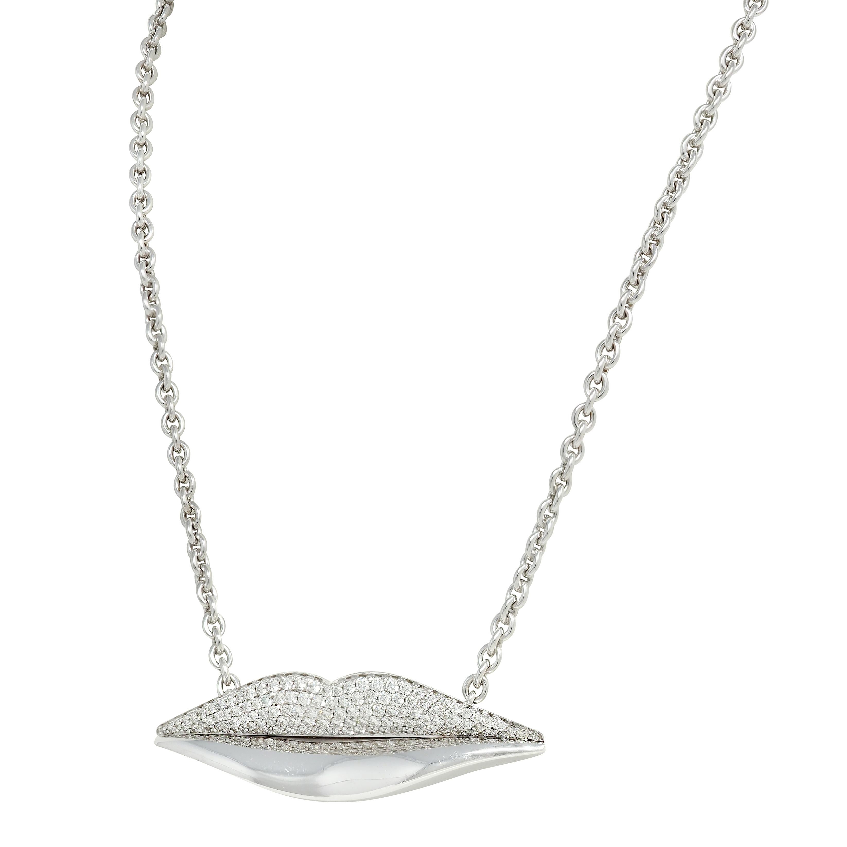 Bulgari Enigma 2000's 2.50 CTW Diamond 18K Gold Lips Station Chain Necklace