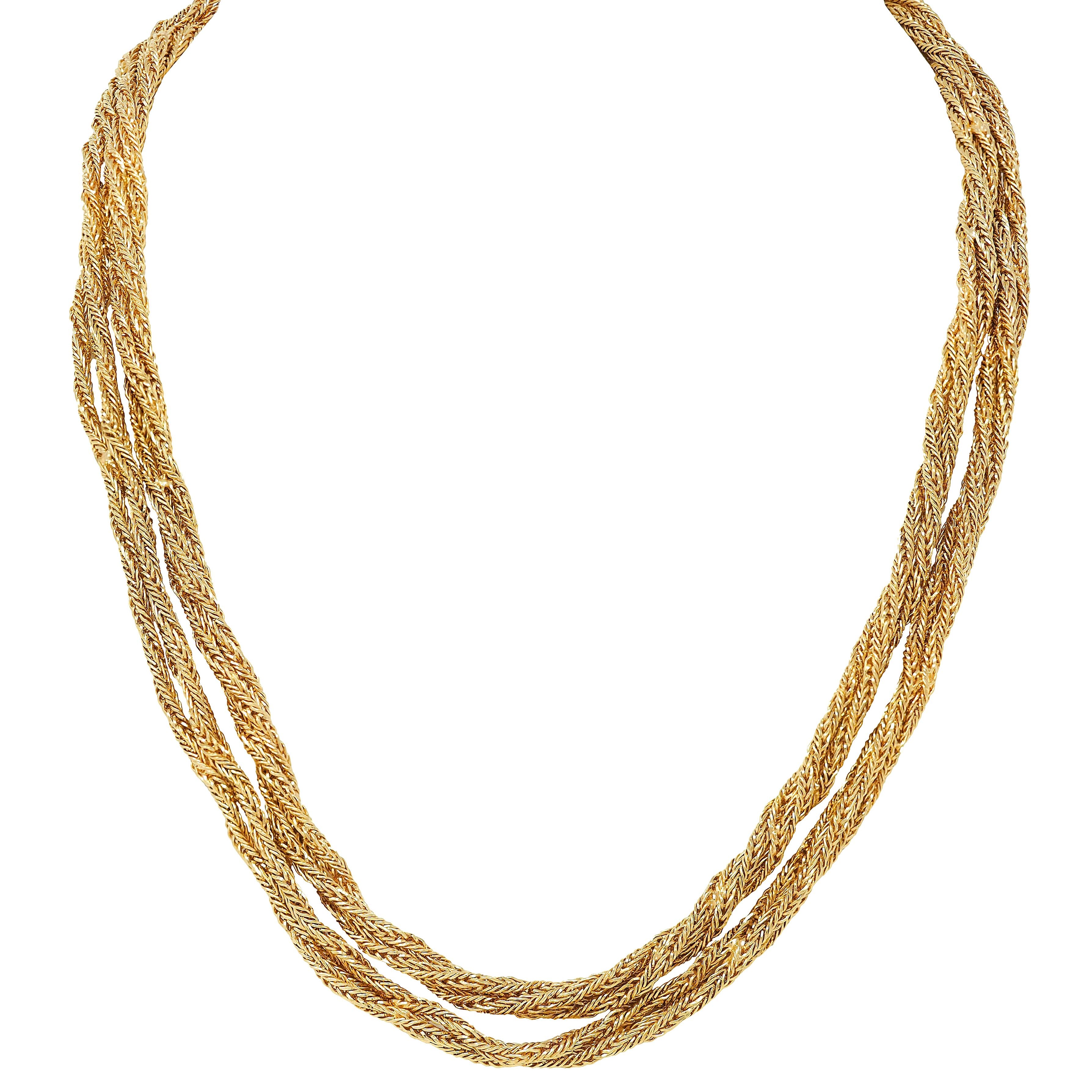 Tiffany & Co. 1960's 18K Gold Twisted Rope Vintage Multi-Strand Necklace