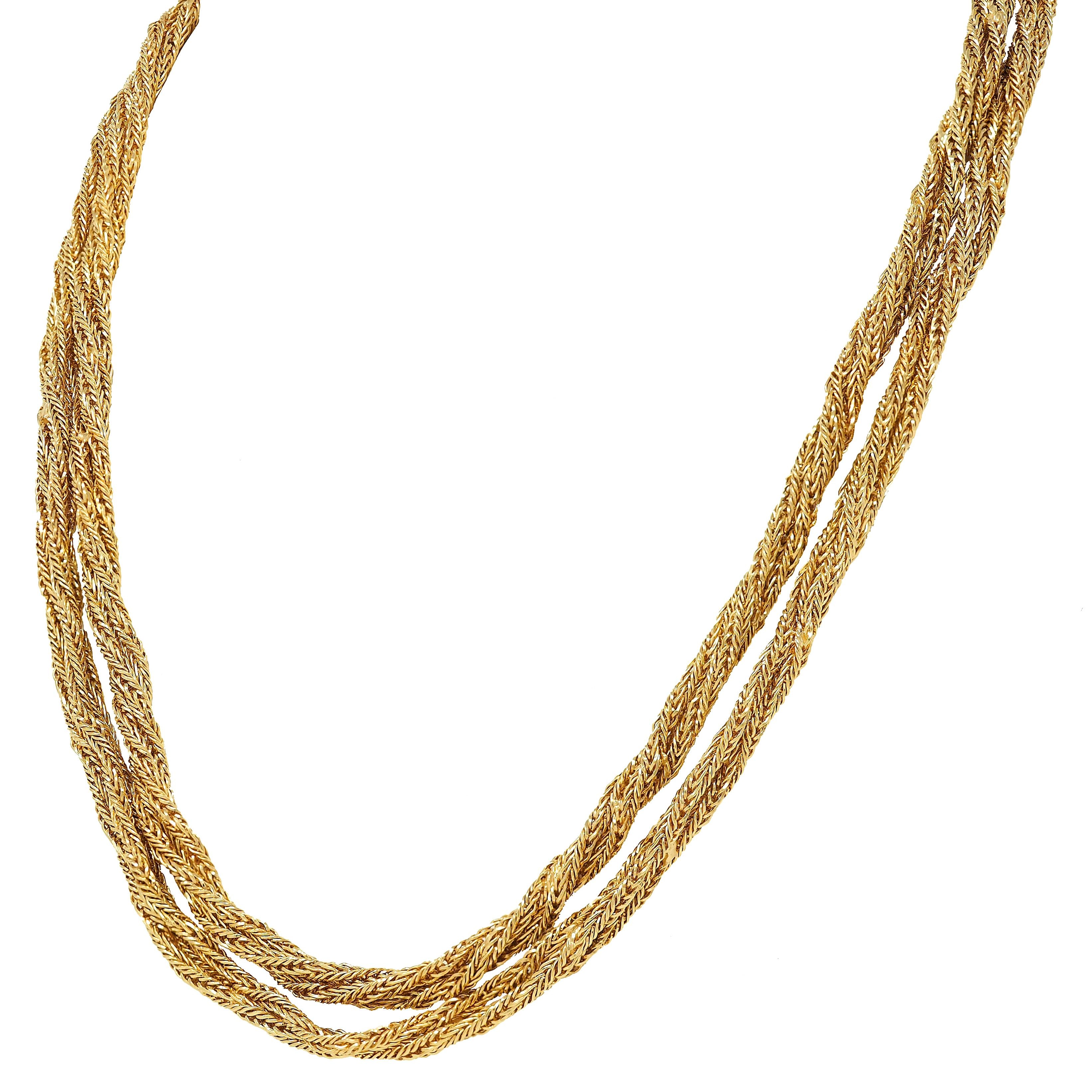 Tiffany & Co. 1960's 18K Gold Twisted Rope Vintage Multi-Strand Necklace