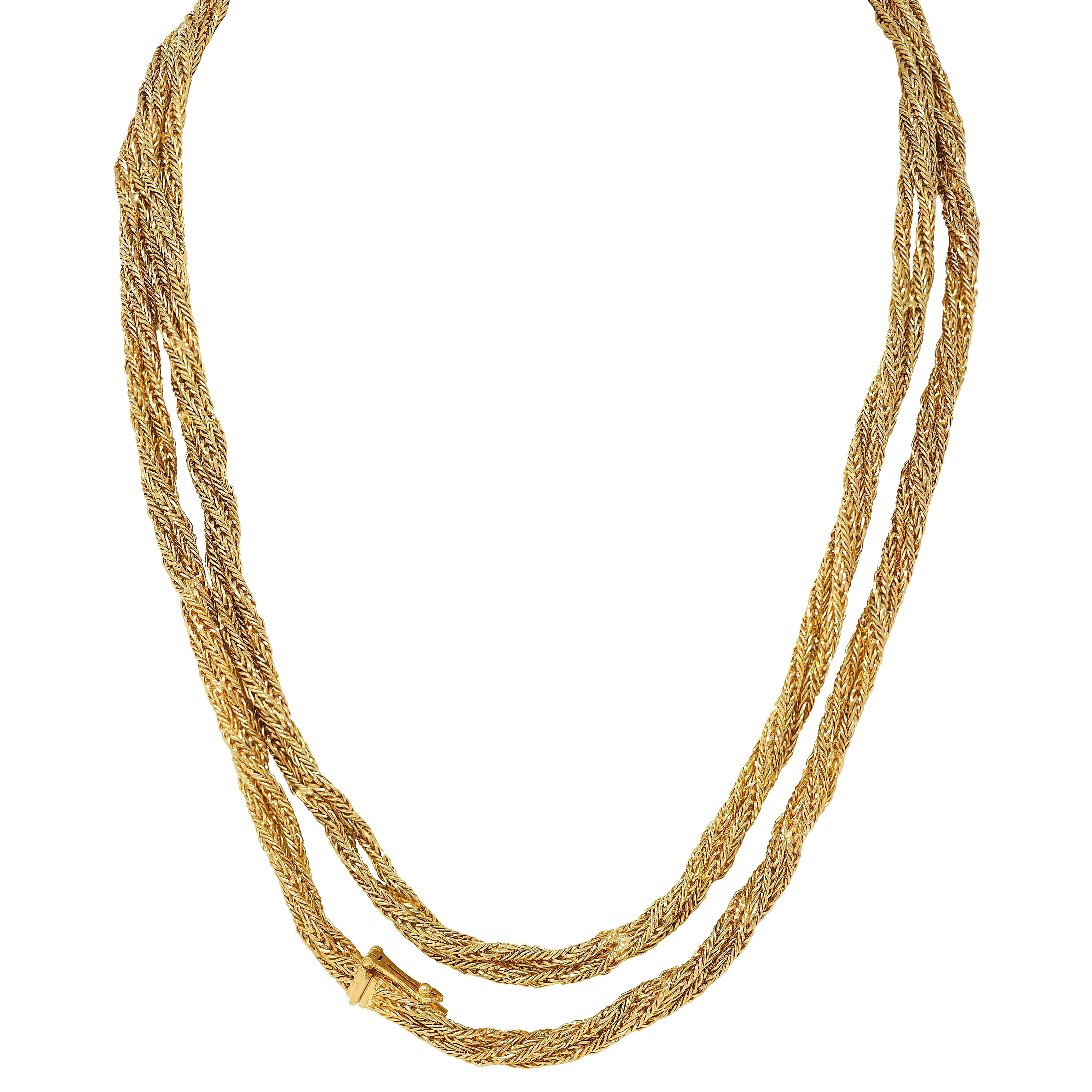 Tiffany & Co. 1960's 18K Gold Twisted Rope Vintage Multi-Strand Necklace