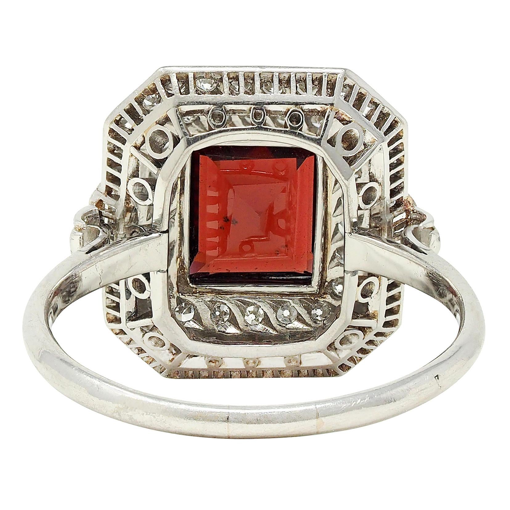 Art Deco 2.50 CTW Garnet Diamond Platinum Vintage Double Halo Ring