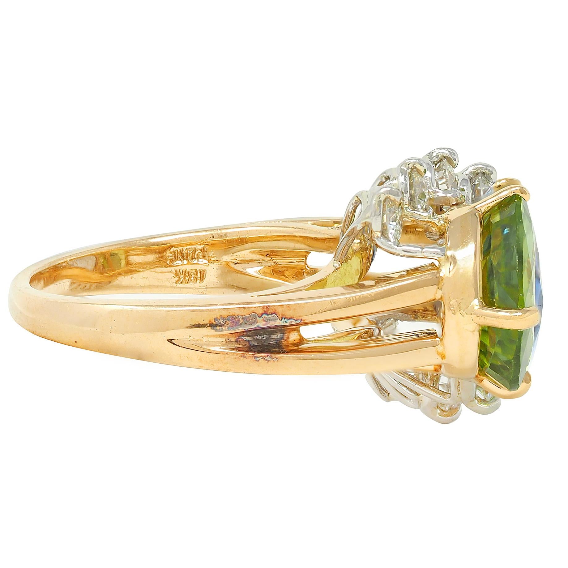 Oscar Heyman Sapphire Peridot Diamond Platinum 18K Gold Vintage Toi-Et-Moi Ring