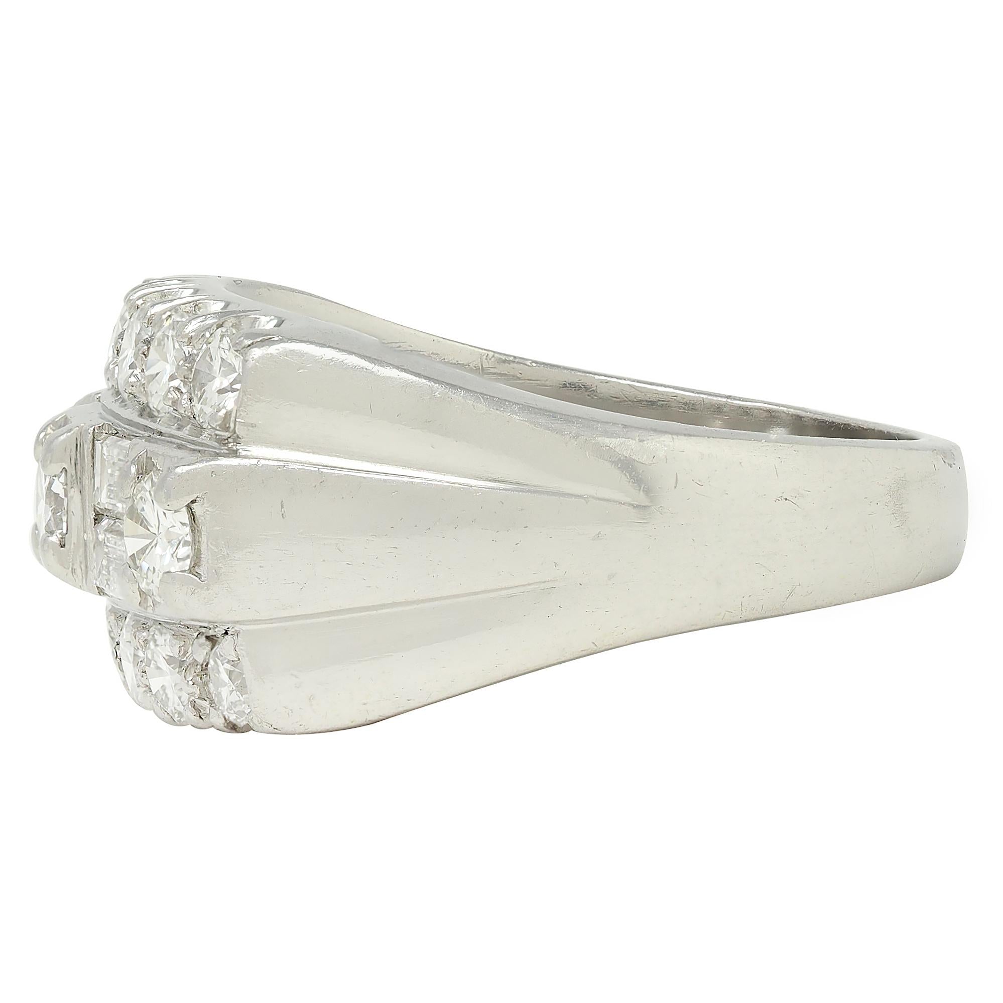 Granat Mid-Century 1.55 CTW Diamond Platinum Vintage Three Row Band Ring