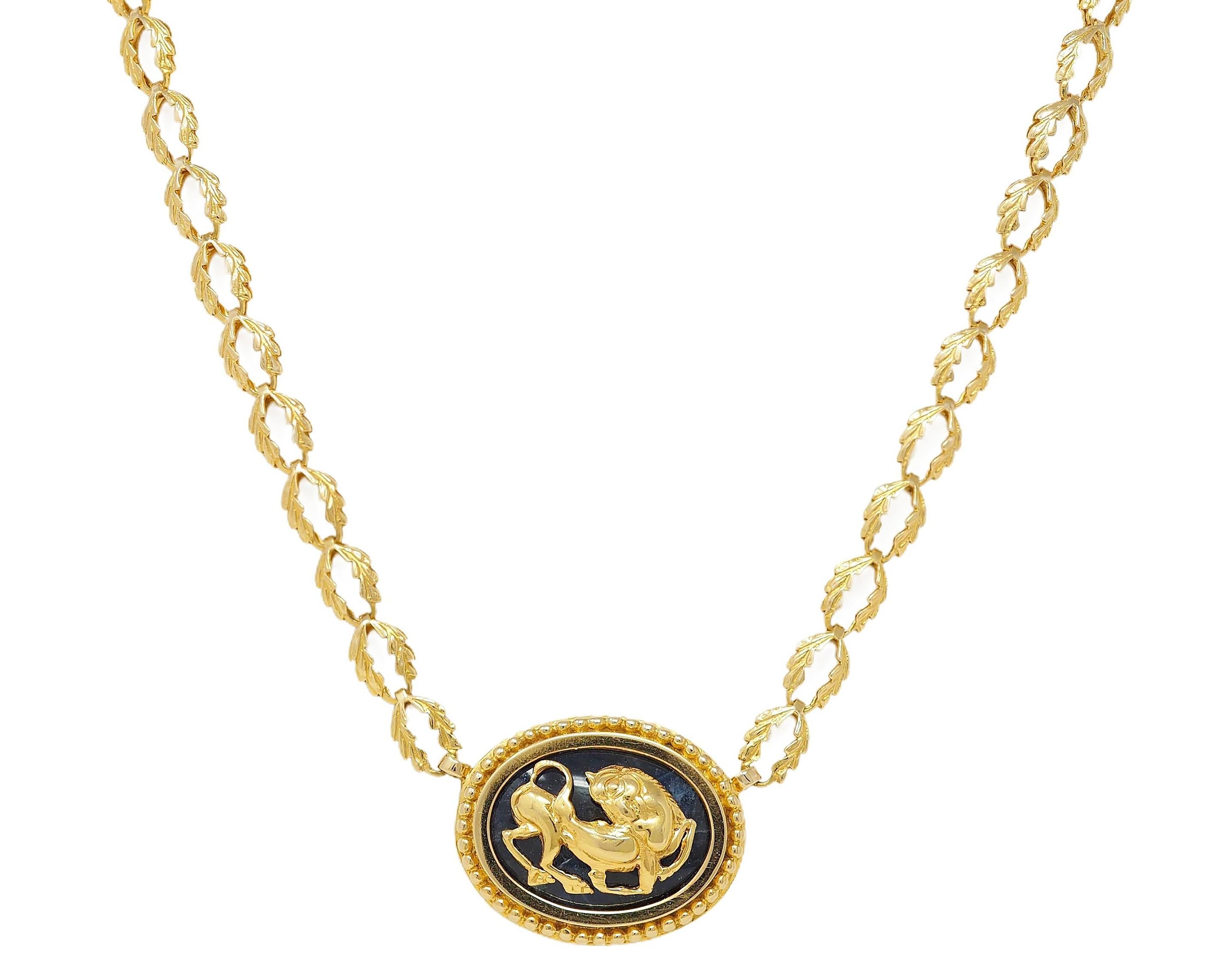 Ilias LaLaounis 1970's Sodalite 18K Gold Vintage Horse Pendant Station Necklace