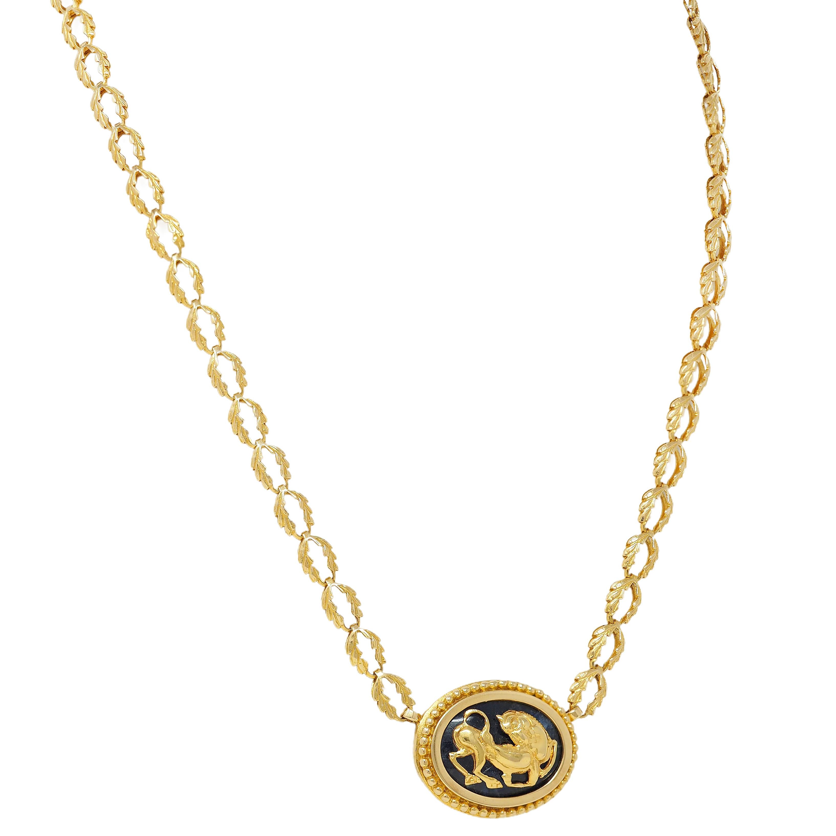 Ilias LaLaounis 1970's Sodalite 18K Gold Vintage Horse Pendant Station Necklace
