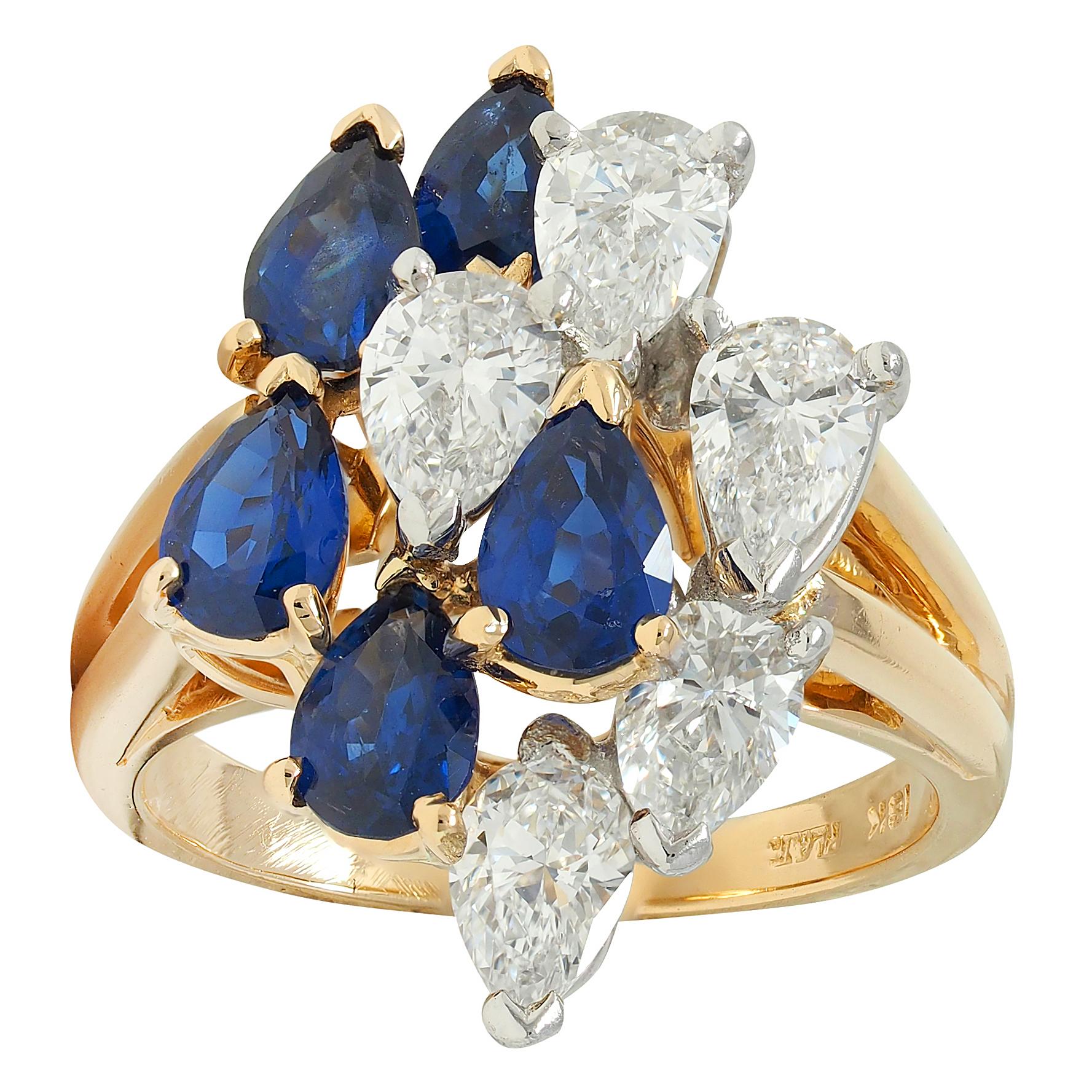 3.50 CTW Sapphire Diamond Platinum 18 Karat Gold Vintage Cluster Cocktail Ring