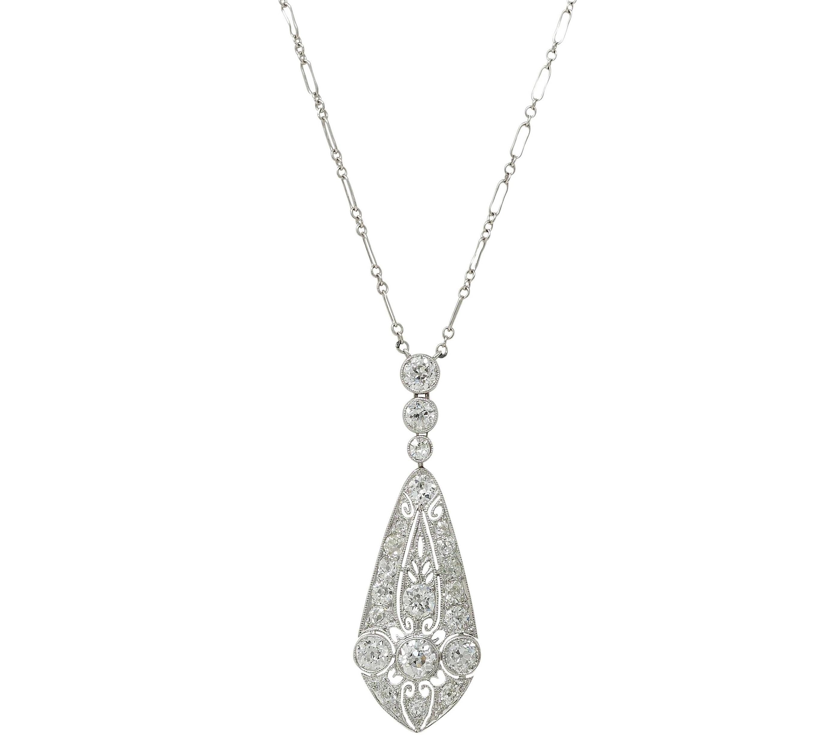 Marcus & Co. Art Deco Diamond 20K Gold Antique Foliate Pendant Station Necklace