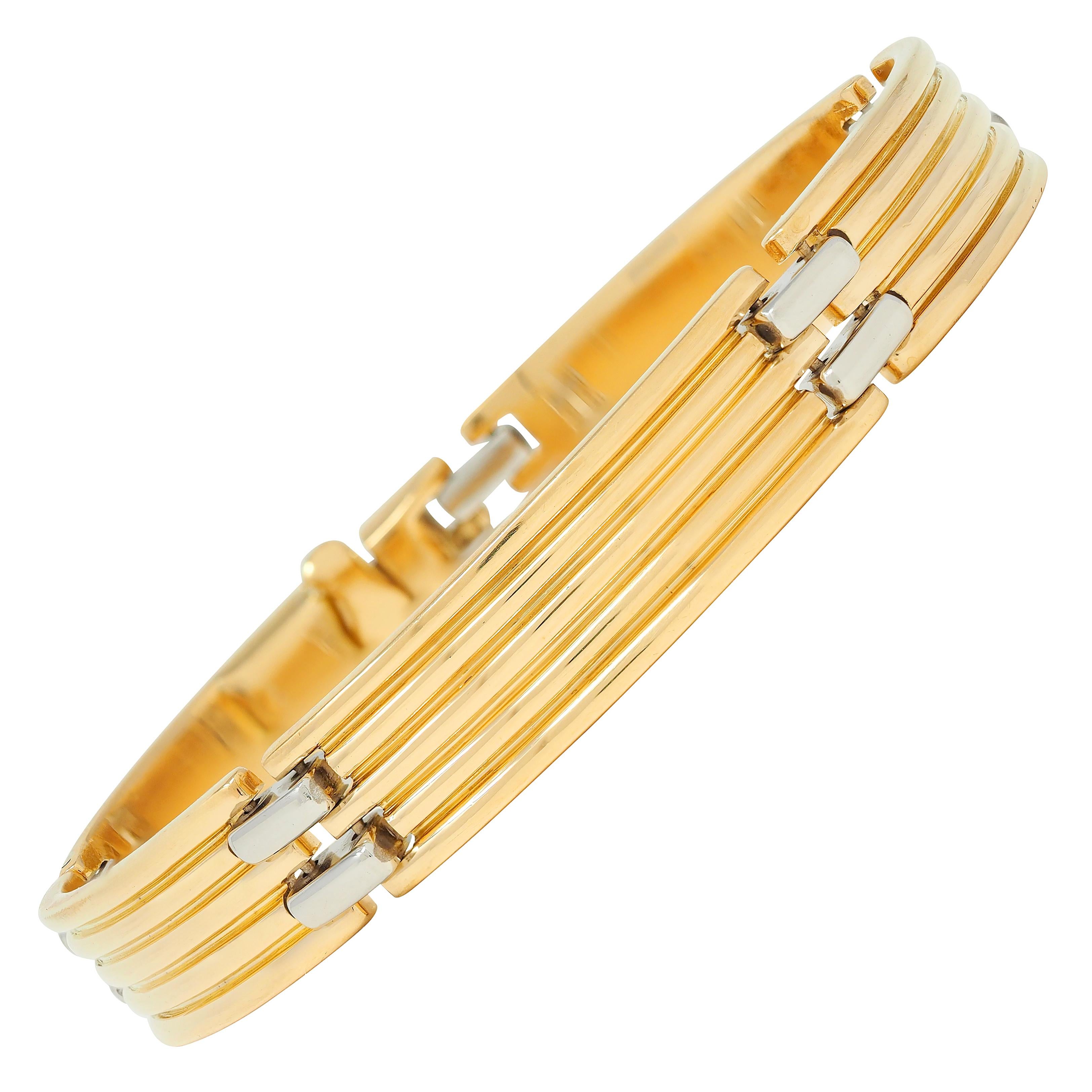 Bulgari French 1960's Platinum 18 Karat Yellow Gold Vintage Fluted Link Bracelet