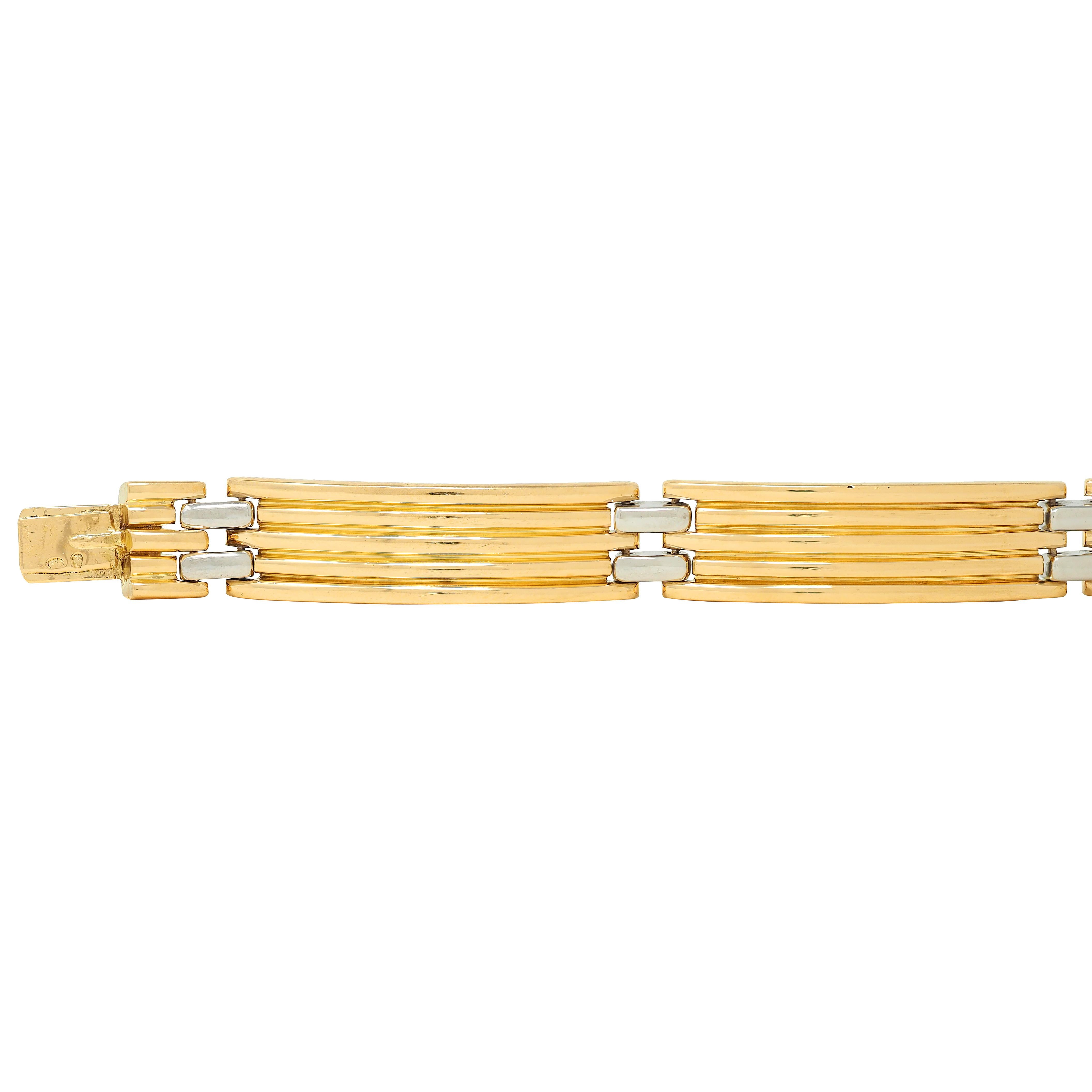 Bulgari French 1960's Platinum 18 Karat Yellow Gold Vintage Fluted Link Bracelet