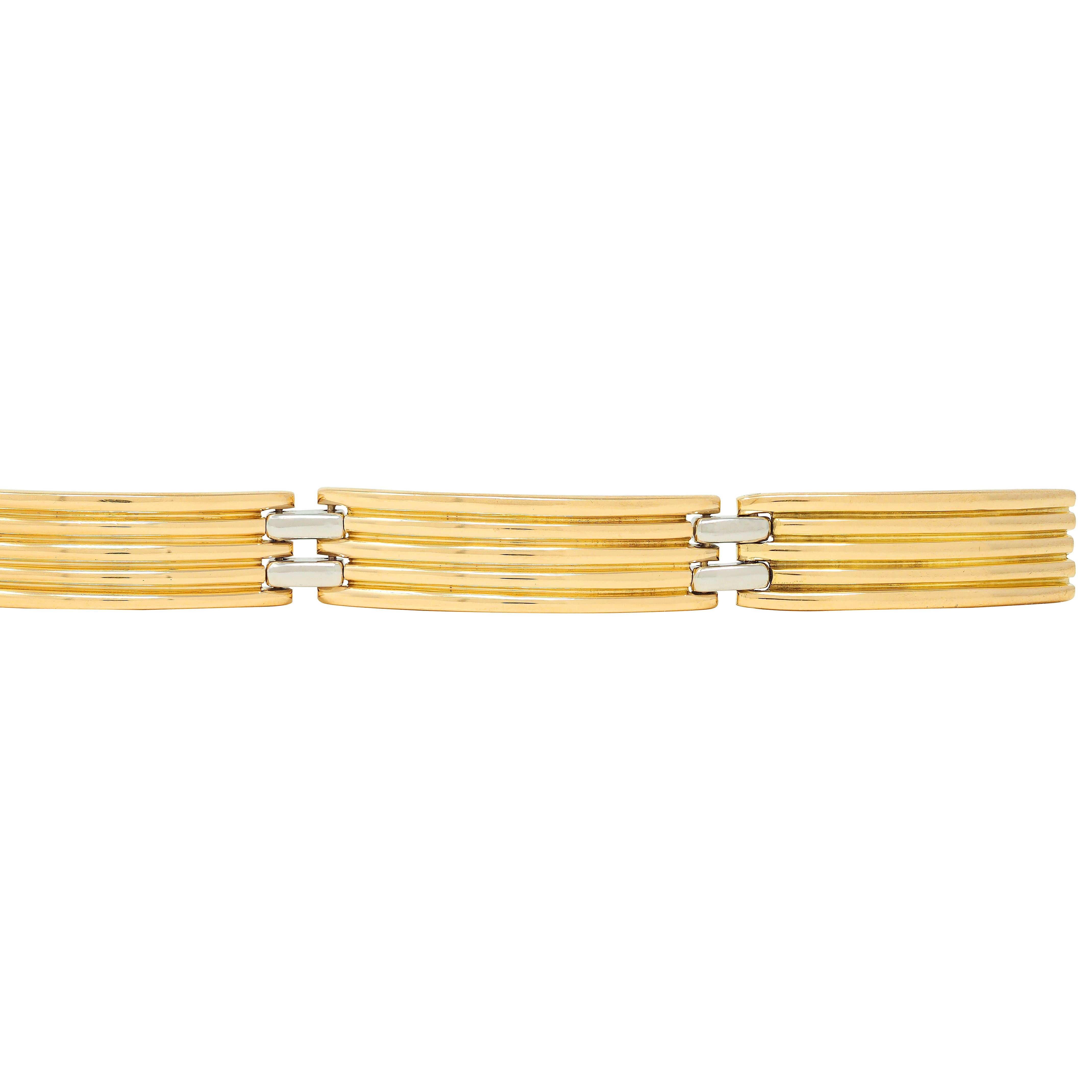 Bulgari French 1960's Platinum 18 Karat Yellow Gold Vintage Fluted Link Bracelet