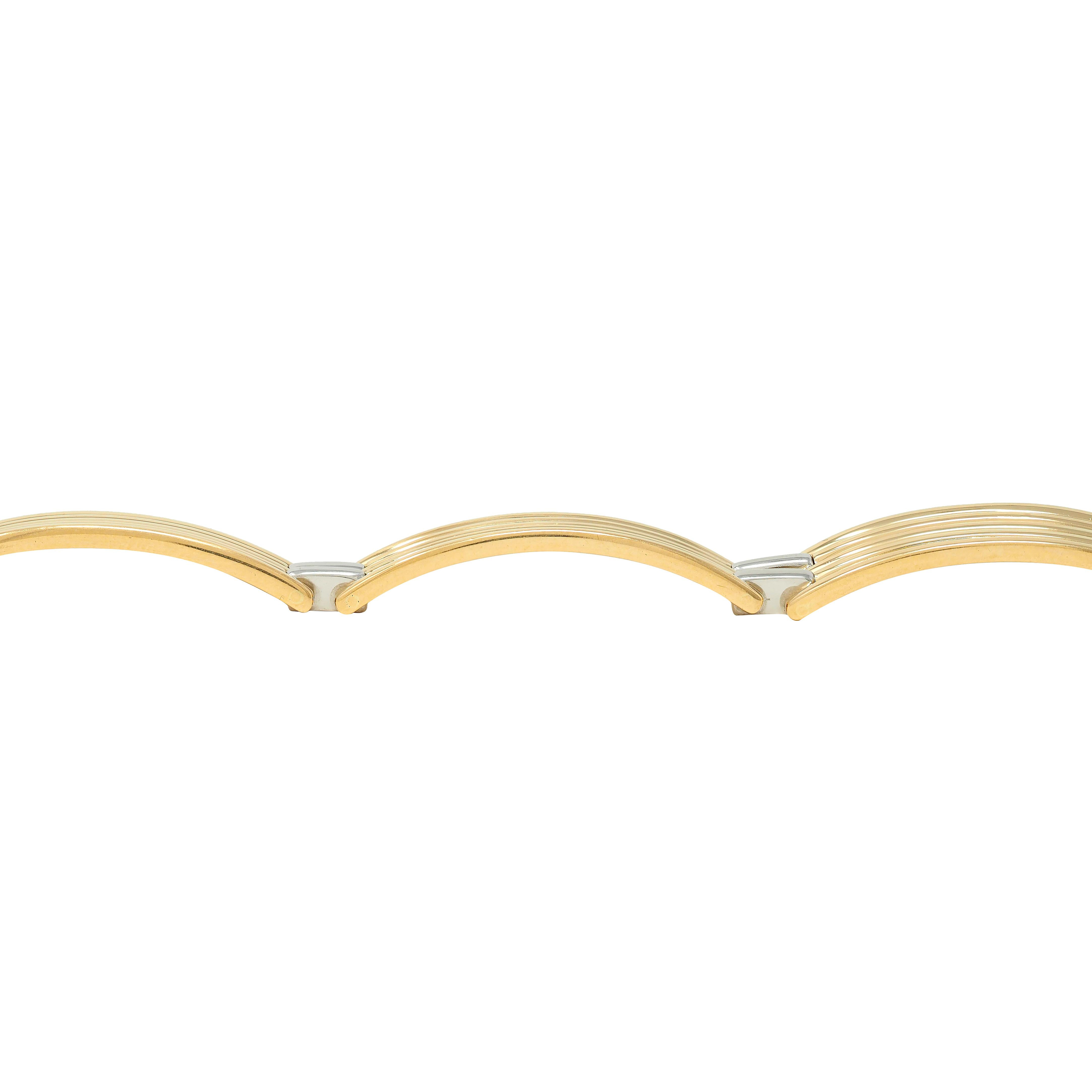 Bulgari French 1960's Platinum 18 Karat Yellow Gold Vintage Fluted Link Bracelet