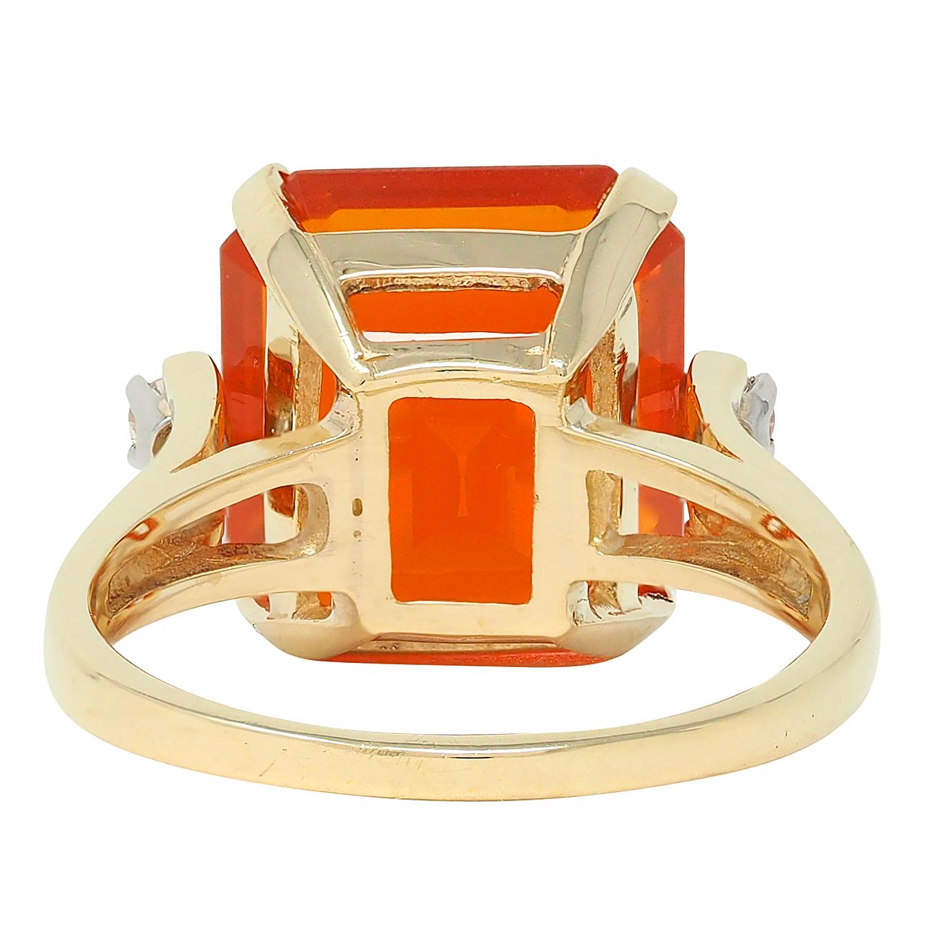 Mid-Century Fire Opal Diamond 14 Karat Two-Tone Gold Vintage Cocktail Ring