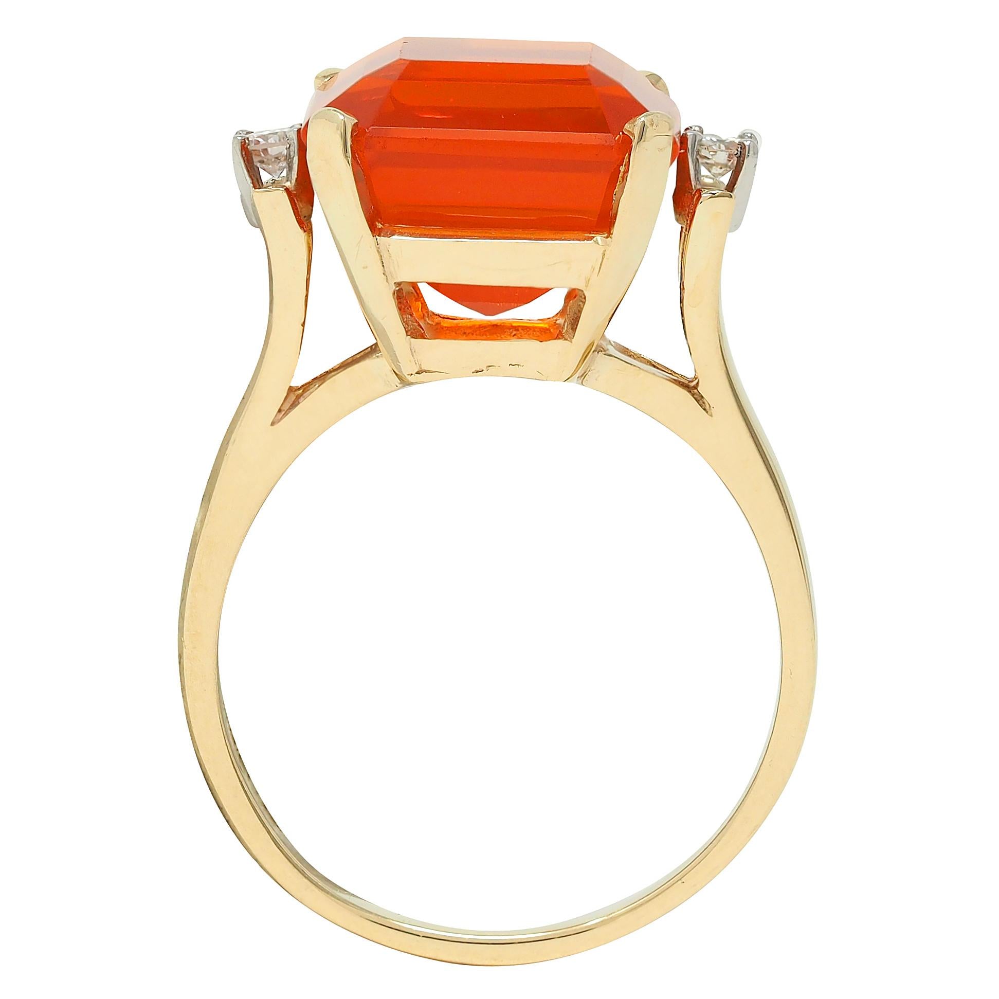 Mid-Century Fire Opal Diamond 14 Karat Two-Tone Gold Vintage Cocktail Ring