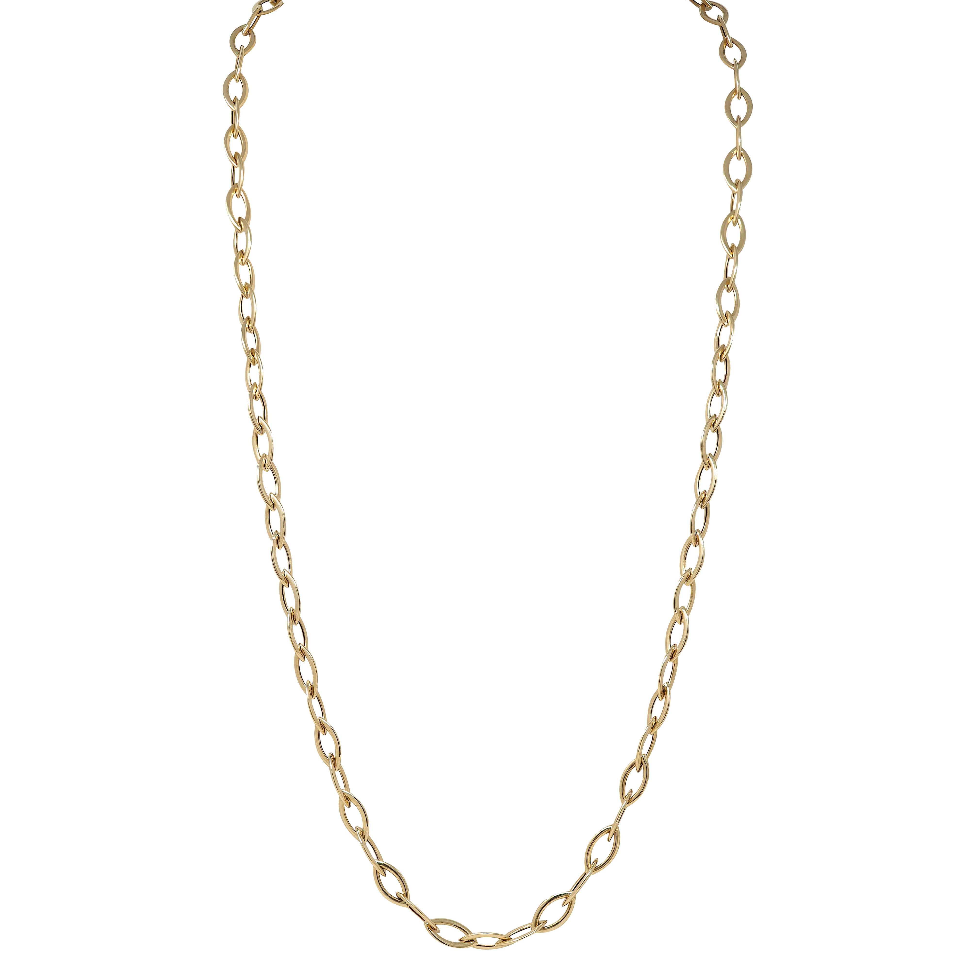 Contemporary 14 Karat Yellow Gold Fancy Navette Link Chain Necklace