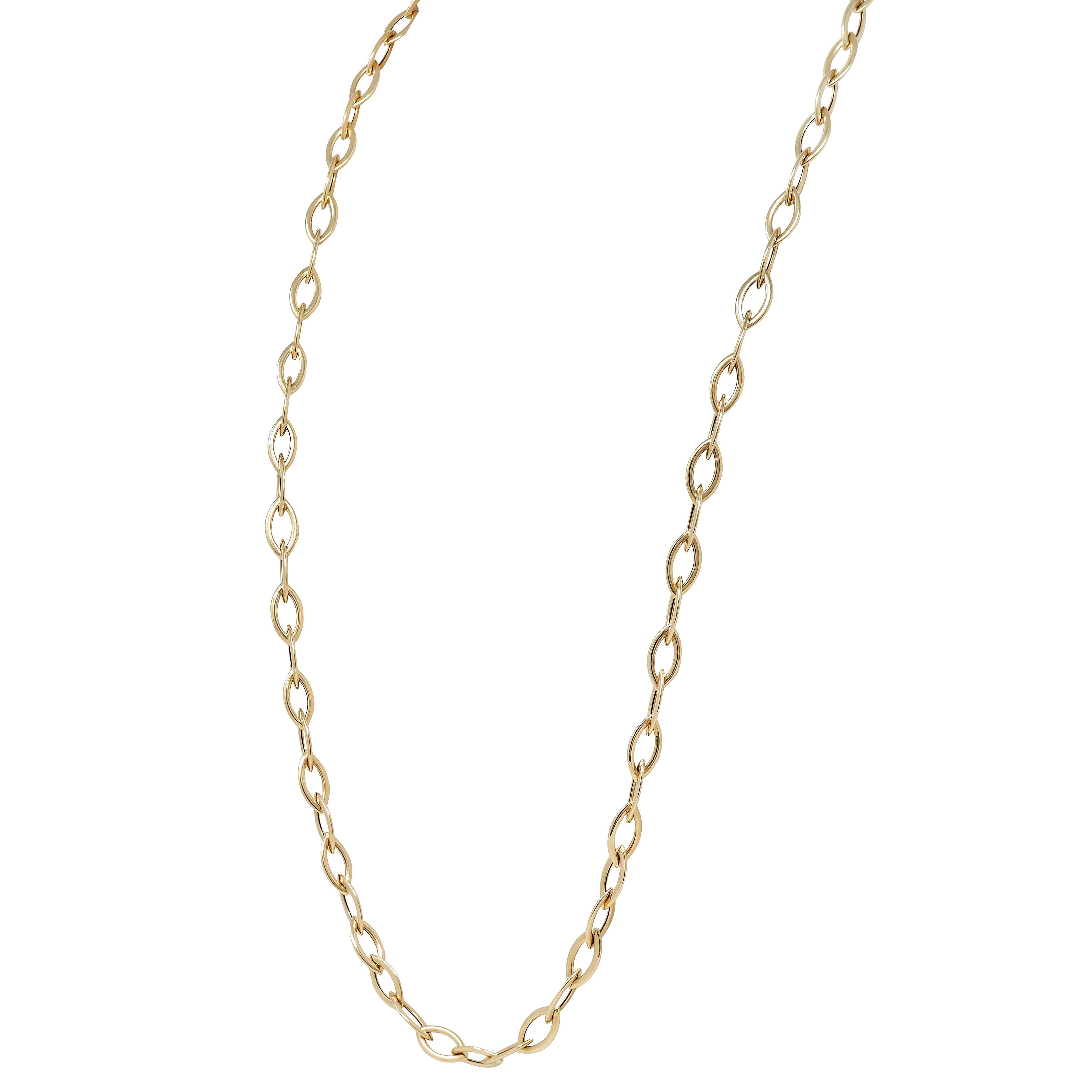 Contemporary 14 Karat Yellow Gold Fancy Navette Link Chain Necklace