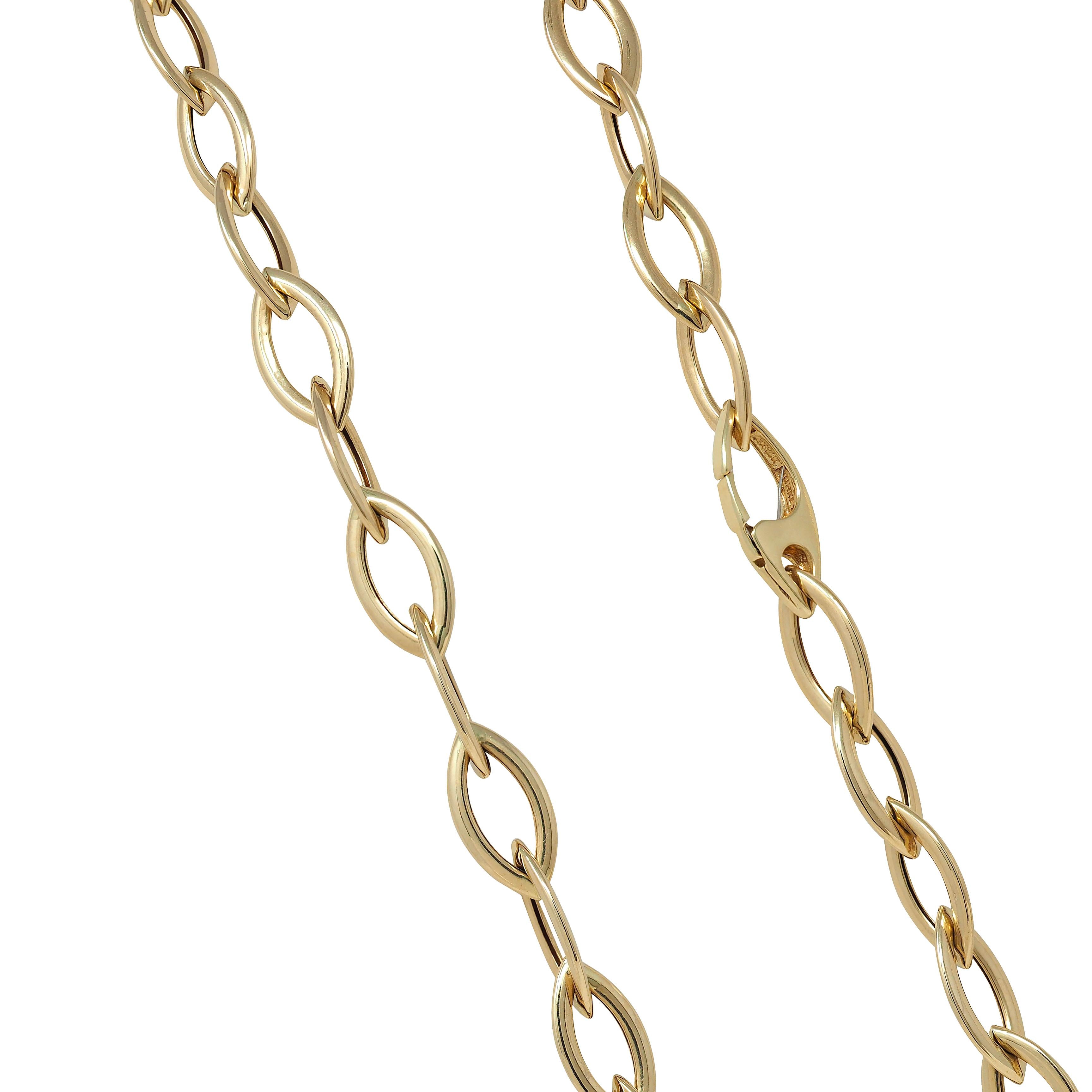Contemporary 14 Karat Yellow Gold Fancy Navette Link Chain Necklace