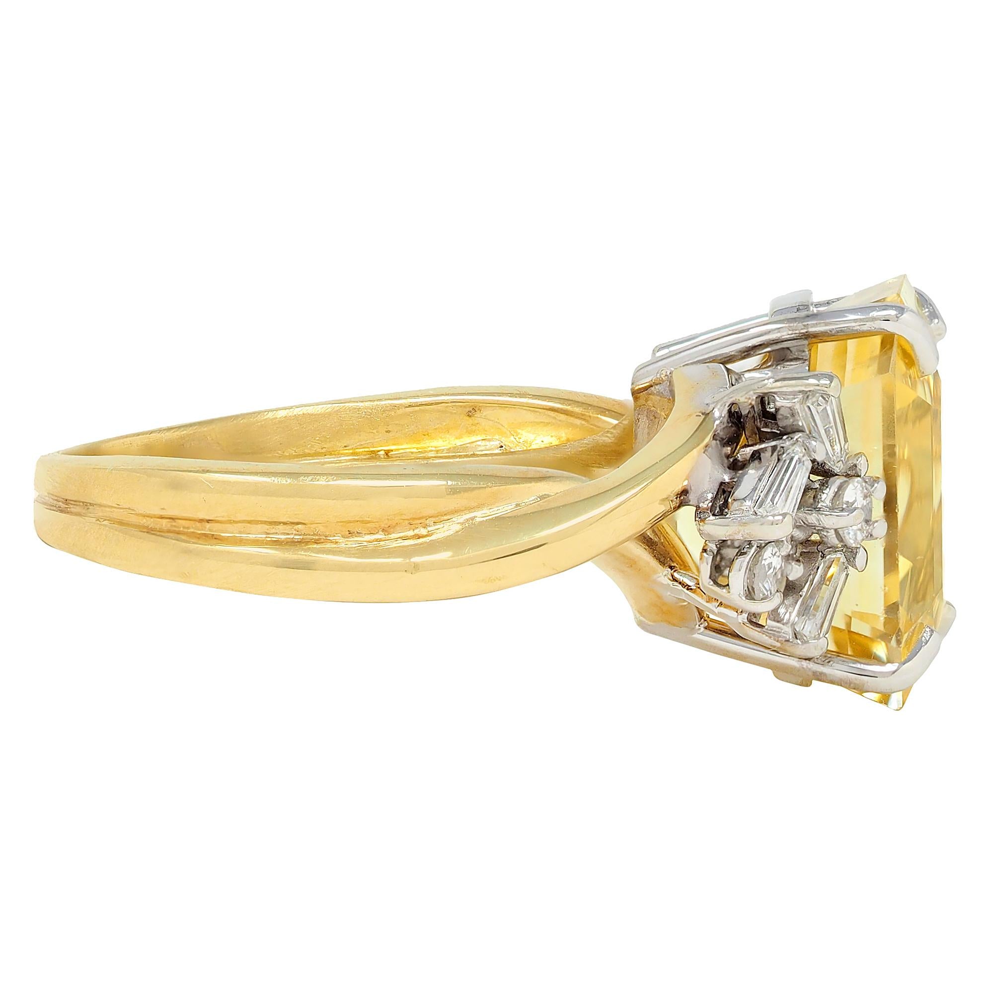 1950's 11.37 CTW No Heat Ceylon Yellow Sapphire Diamond 18K Gold Vintage Ring
