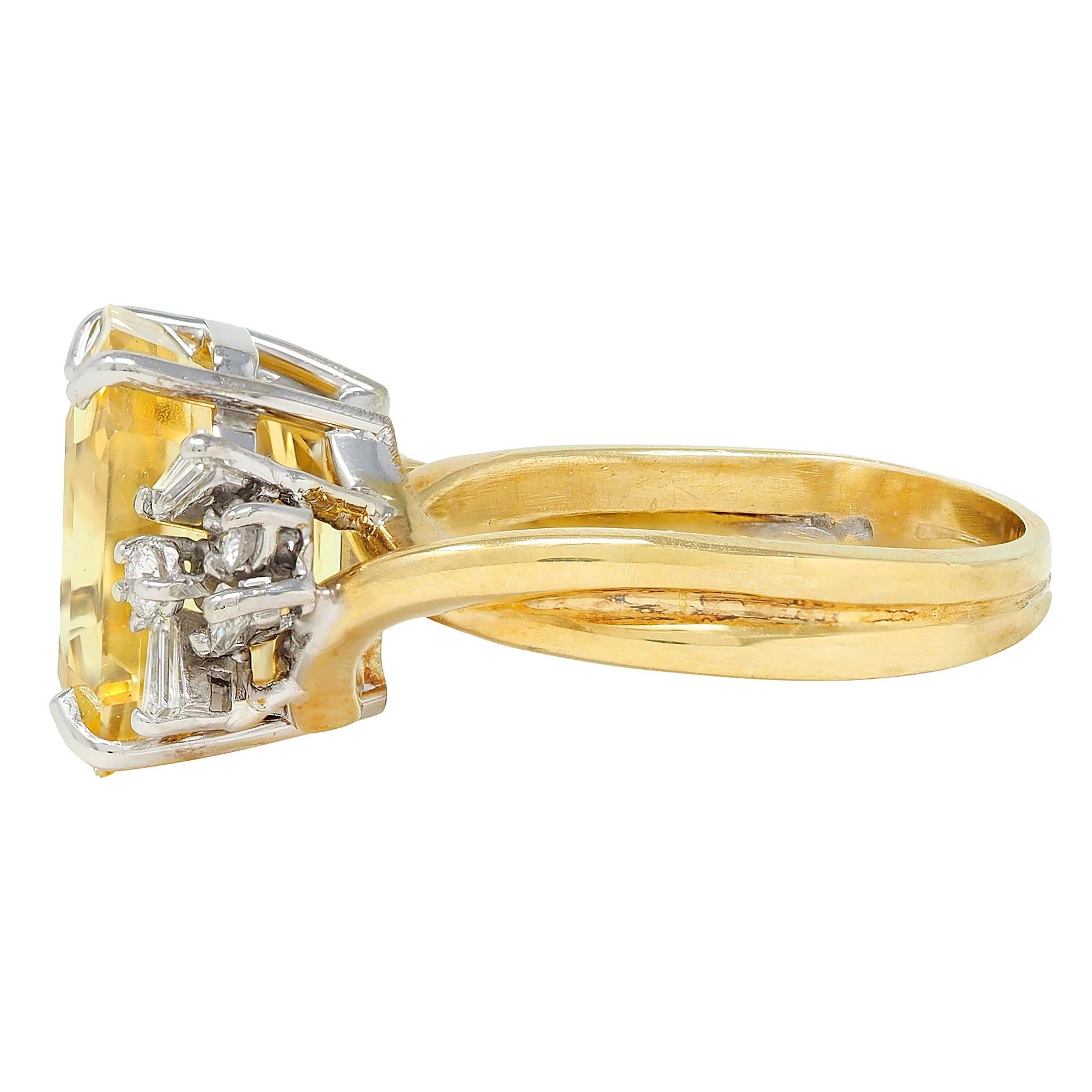 1950's 11.37 CTW No Heat Ceylon Yellow Sapphire Diamond 18K Gold Vintage Ring