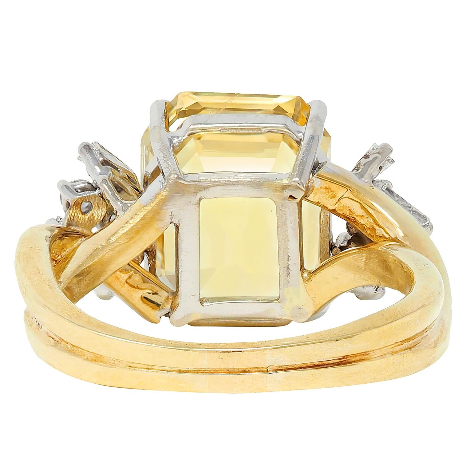 1950's 11.37 CTW No Heat Ceylon Yellow Sapphire Diamond 18K Gold Vintage Ring