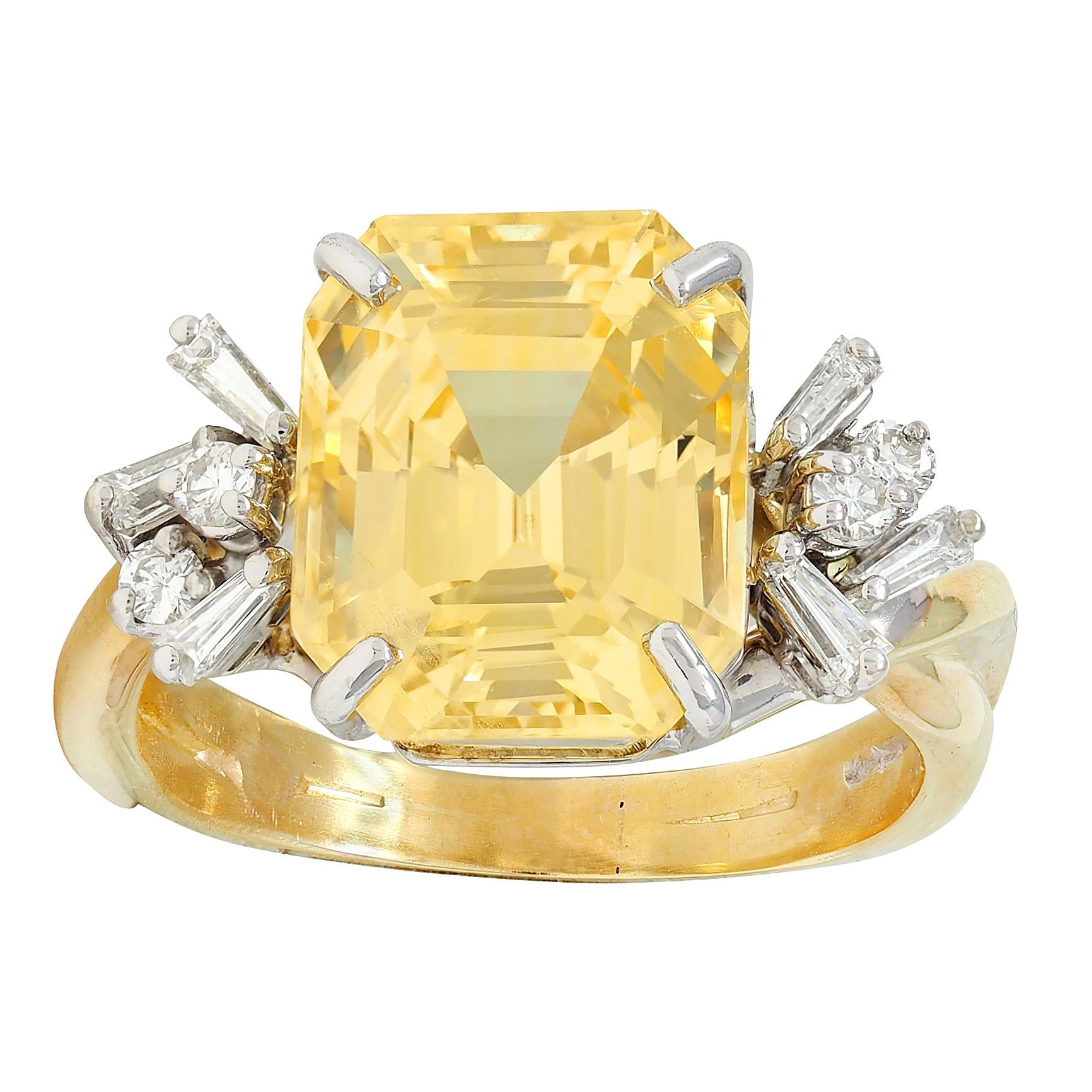 1950's 11.37 CTW No Heat Ceylon Yellow Sapphire Diamond 18K Gold Vintage Ring