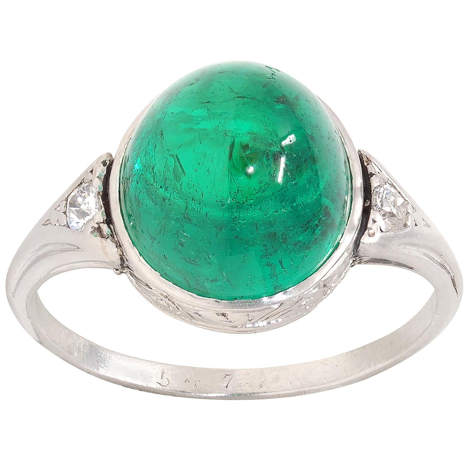 Art Deco 6.34 CTW Colombian Emerald Diamond Platinum Vintage Scrolling Ring AGL