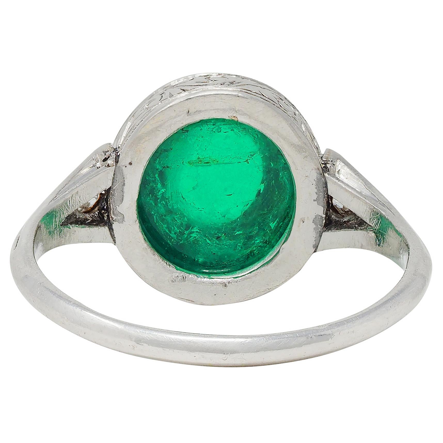 Art Deco 6.34 CTW Colombian Emerald Diamond Platinum Vintage Scrolling Ring AGL