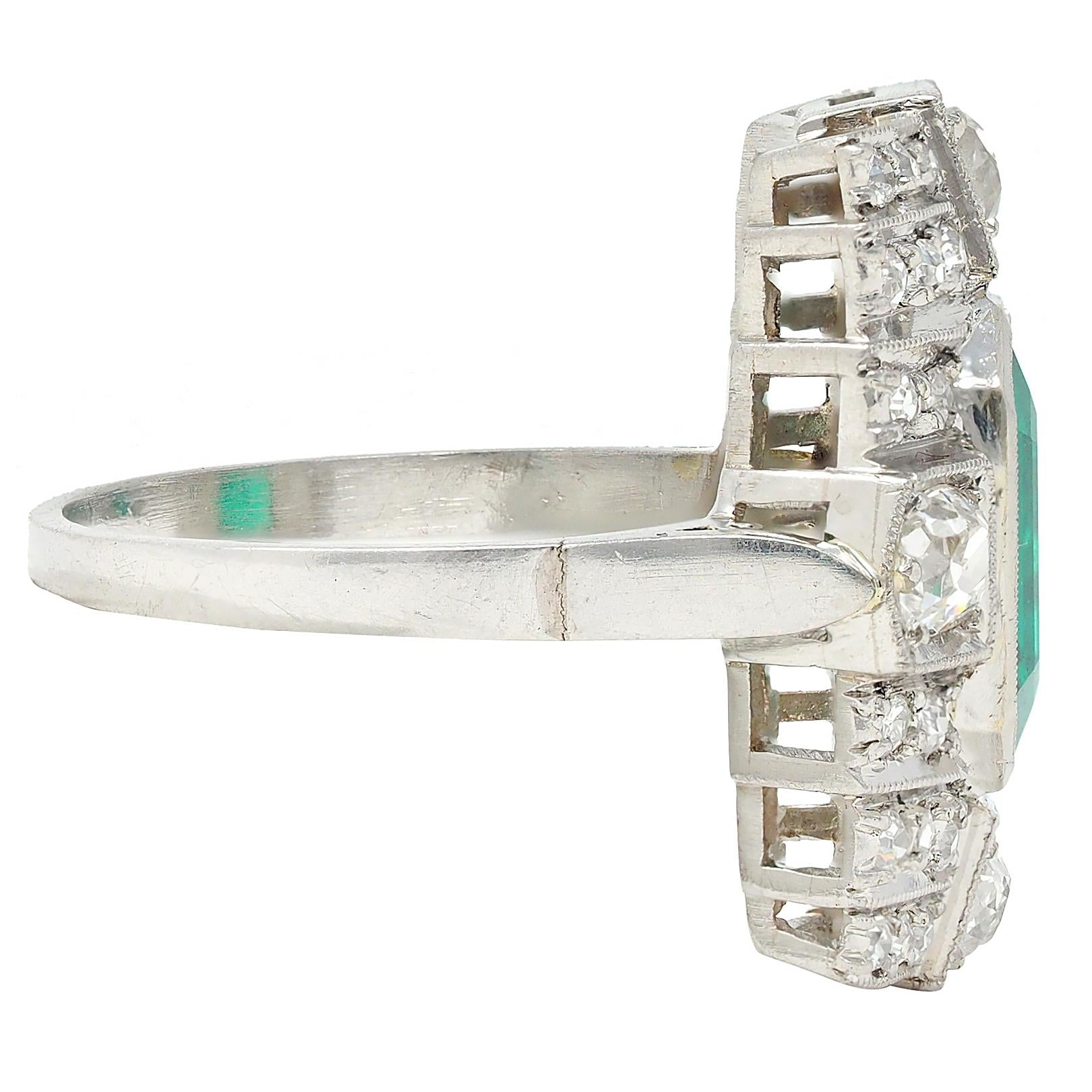Art Deco 2.25 CTW Colombian Emerald Diamond Platinum Vintage Dinner Ring AGL