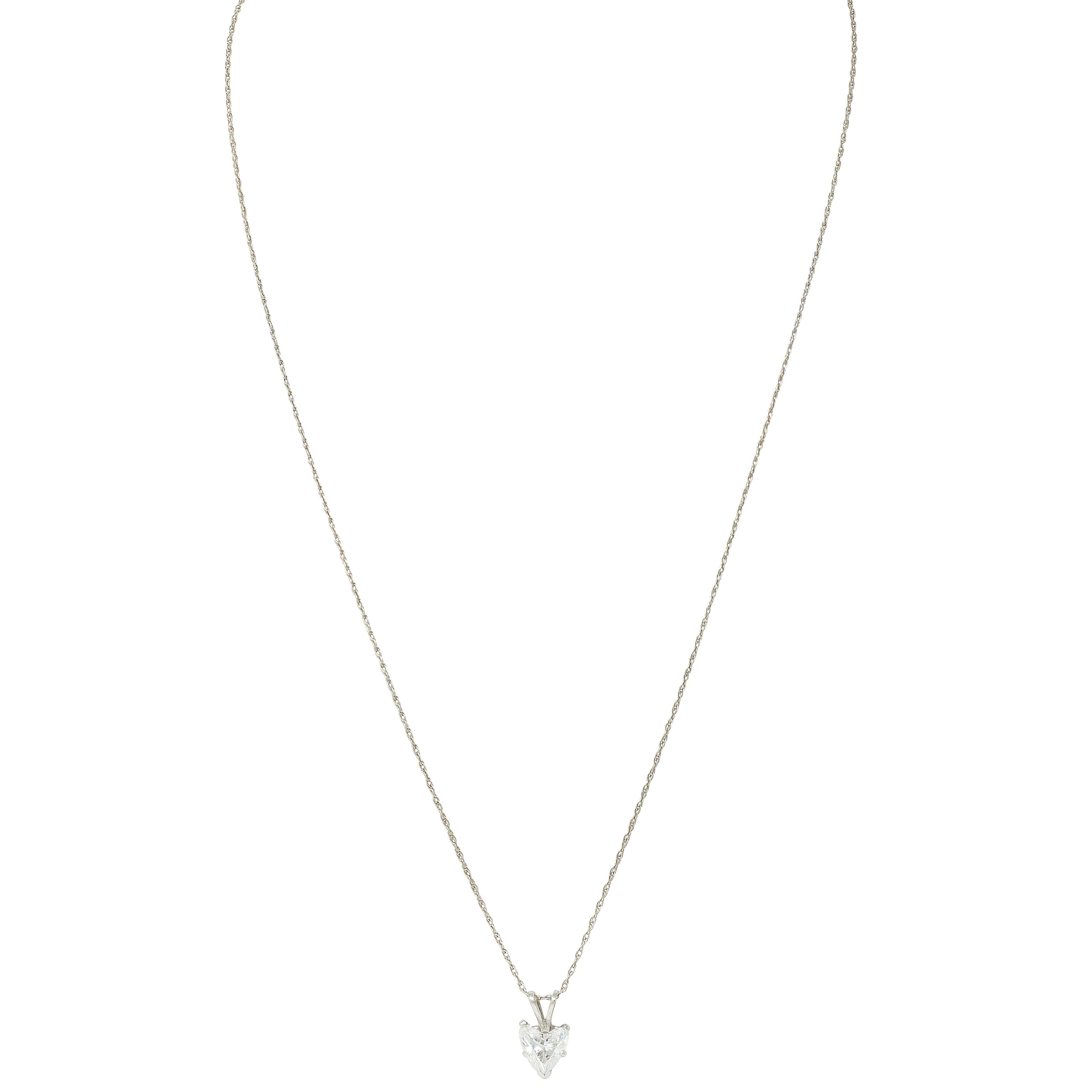 1950's 1.14 CTW Heart Cut Diamond 14K Gold Vintage Pendant Drop Necklace GIA